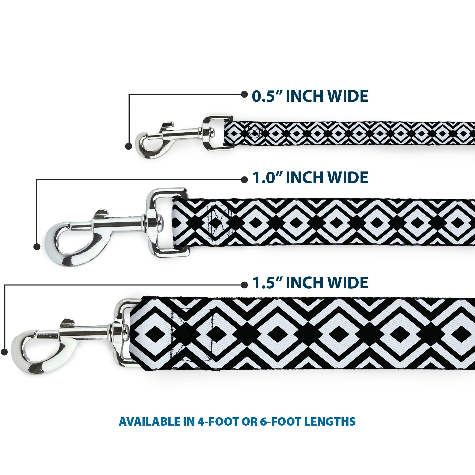 Dog Leash - Geometric Diamond2 Black/White/Black Dog Leashes Buckle-Down