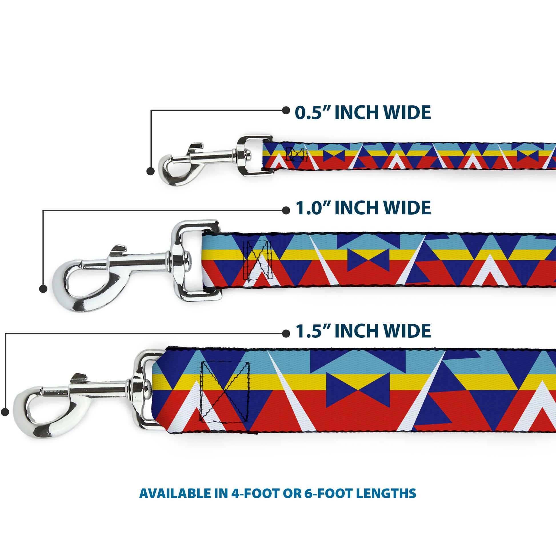 Dog Leash - Geometric Triangles/Stripe Red/White/Blues/Yellow Dog Leashes Buckle-Down