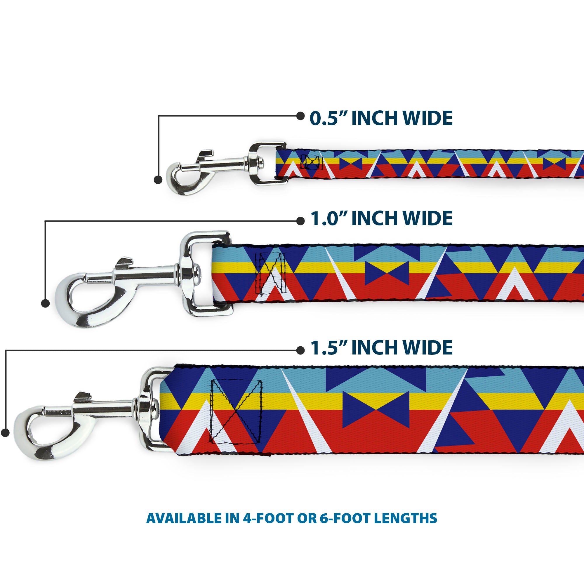 Dog Leash - Geometric Triangles/Stripe Red/White/Blues/Yellow Dog Leashes Buckle-Down