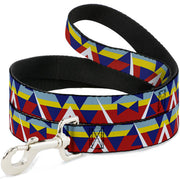 Dog Leash - Geometric Triangles/Stripe Red/White/Blues/Yellow Dog Leashes Buckle-Down