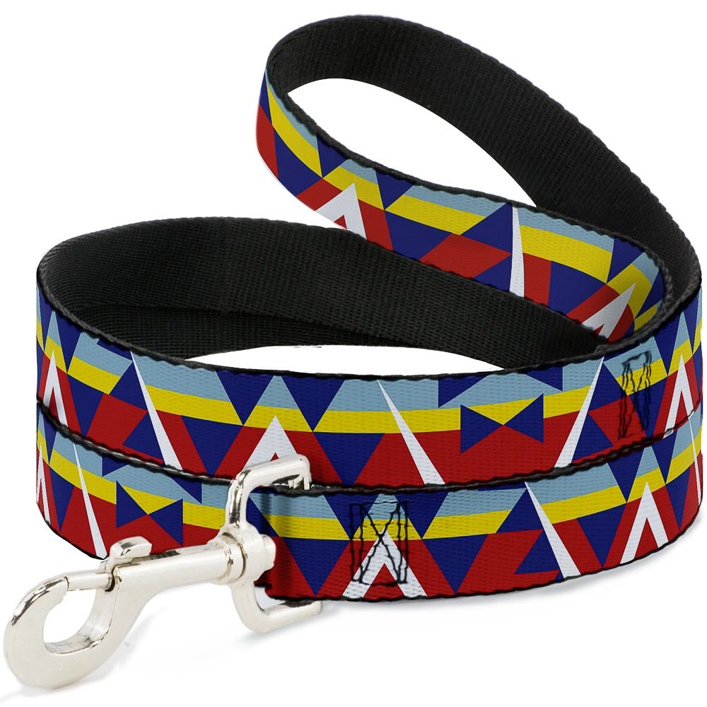 Dog Leash - Geometric Triangles/Stripe Red/White/Blues/Yellow Dog Leashes Buckle-Down