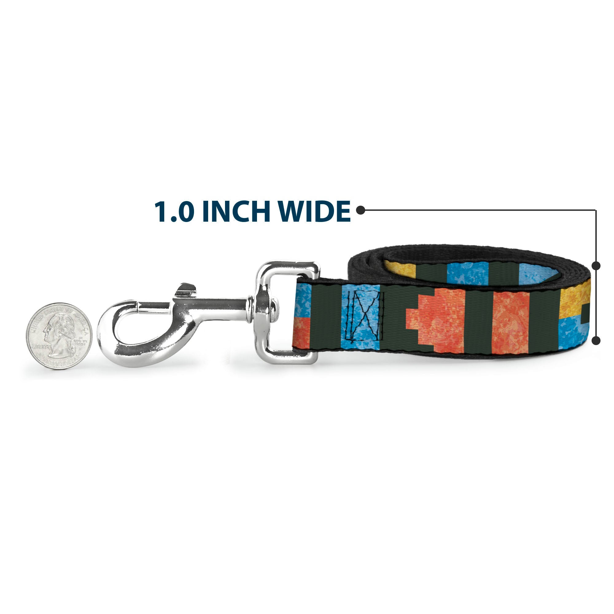 Dog Leash - Geometric8 Charcoal/Orange/Gold/Blue Dog Leashes Buckle-Down