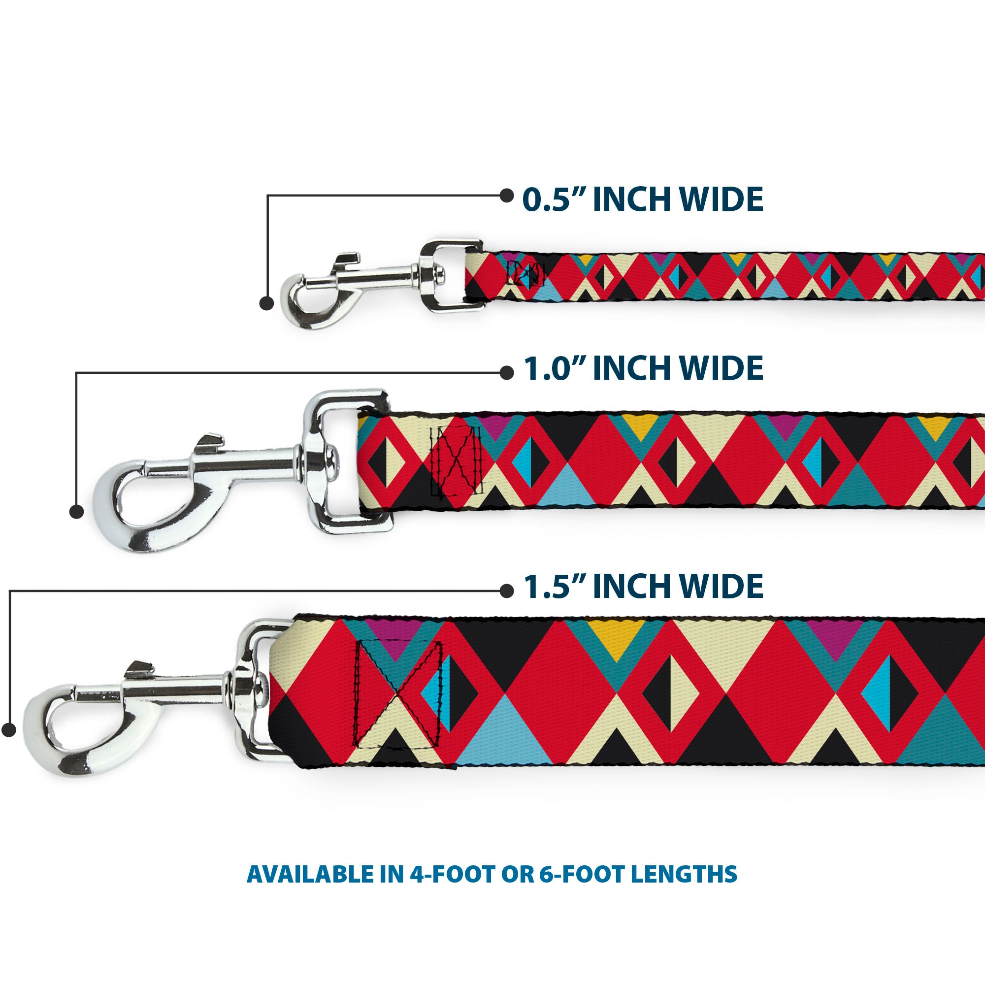 Dog Leash - Geometric9 Black/Red/Turquoise/Ivory Dog Leashes Buckle-Down