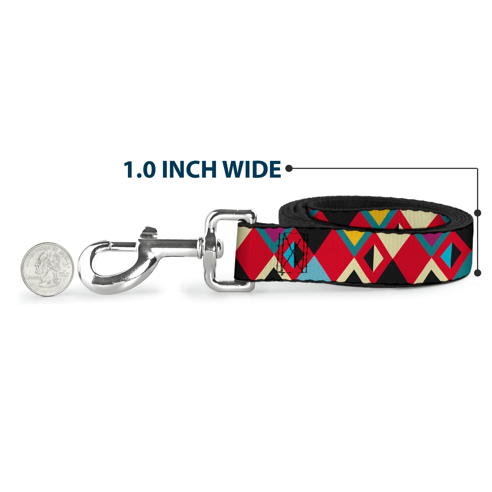 Dog Leash - Geometric9 Black/Red/Turquoise/Ivory Dog Leashes Buckle-Down