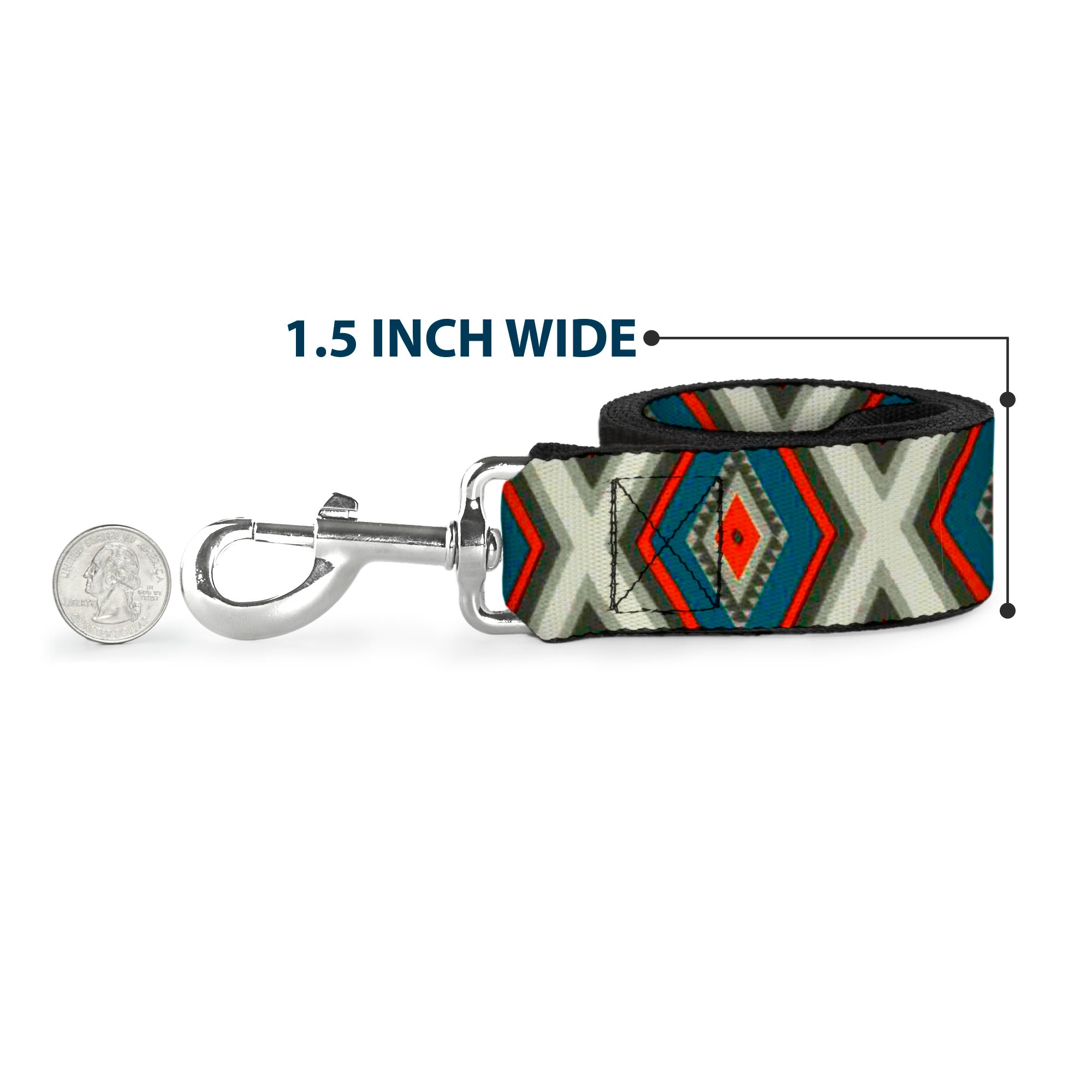 Dog Leash - Geometric Diamonds Grays/Red/Turquoise Dog Leashes Buckle-Down