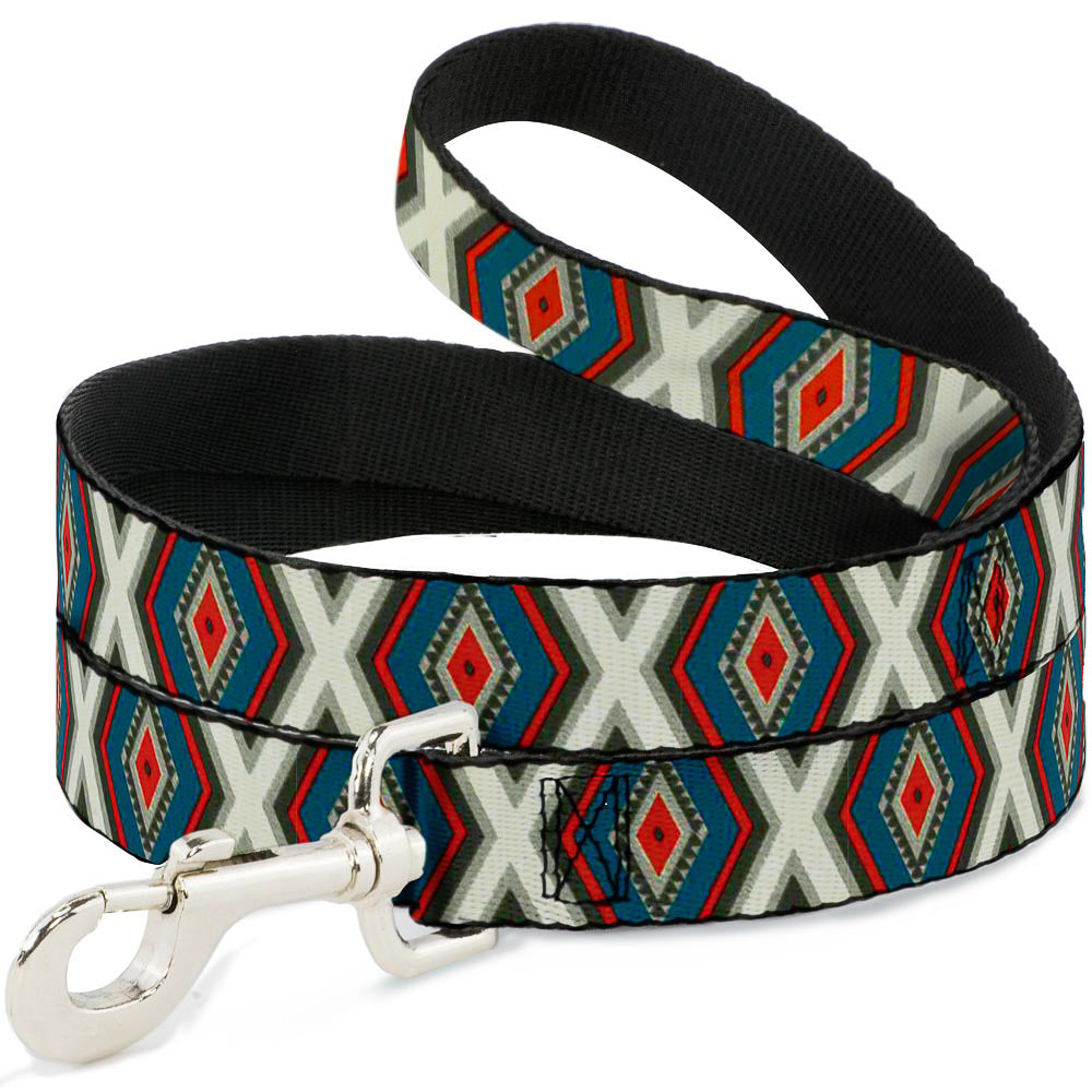 Dog Leash - Geometric Diamonds Grays/Red/Turquoise Dog Leashes Buckle-Down