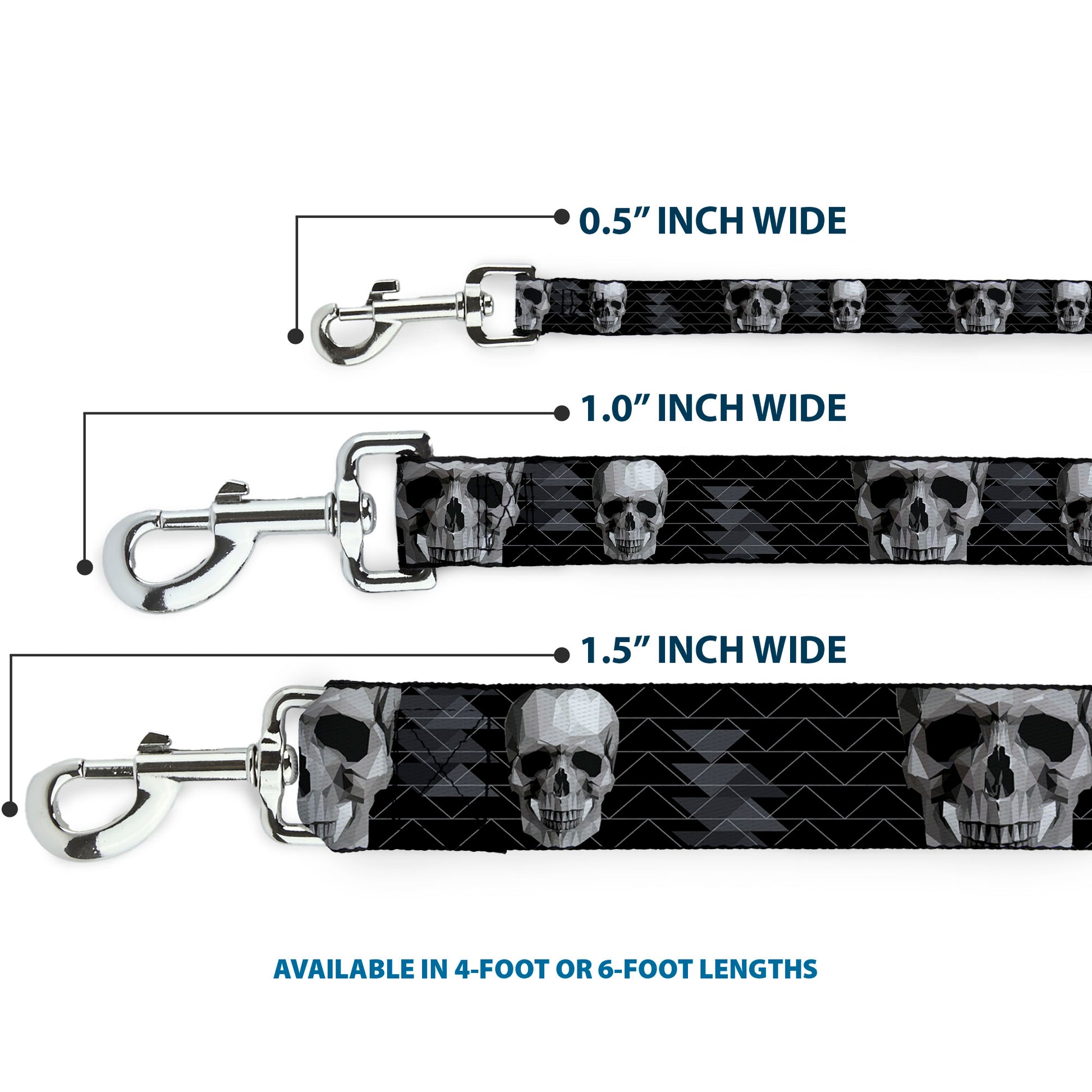 Dog Leash - Geometric 3-D Skull Face/Chevron Black/Grays/White Dog Leashes Buckle-Down