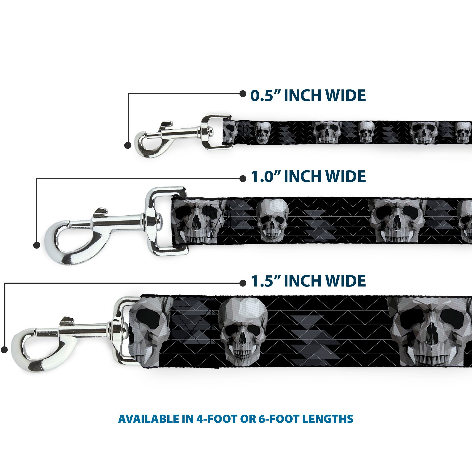 Dog Leash - Geometric 3-D Skull Face/Chevron Black/Grays/White Dog Leashes Buckle-Down