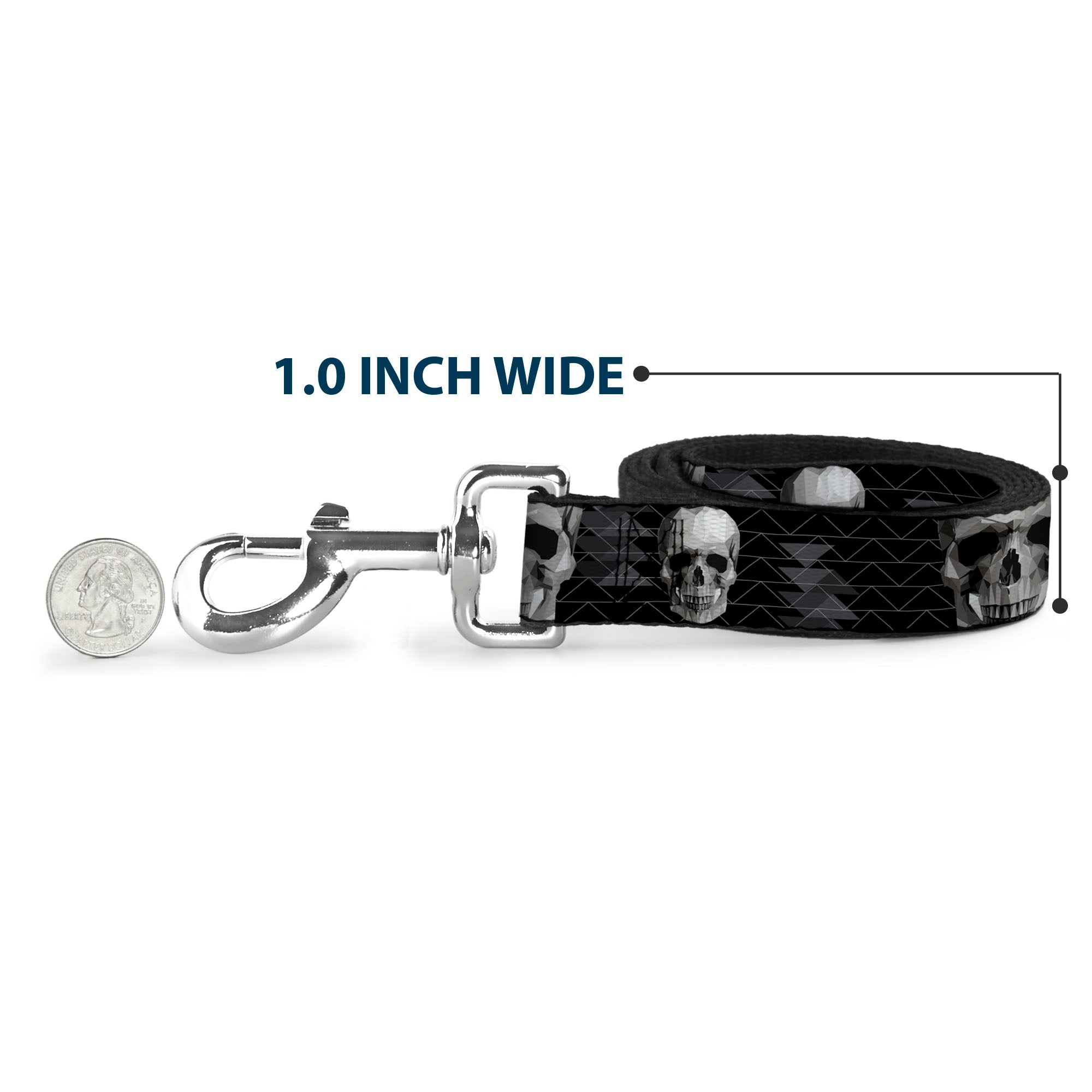 Dog Leash - Geometric 3-D Skull Face/Chevron Black/Grays/White Dog Leashes Buckle-Down