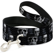 Dog Leash - Geometric 3-D Skull Face/Chevron Black/Grays/White Dog Leashes Buckle-Down