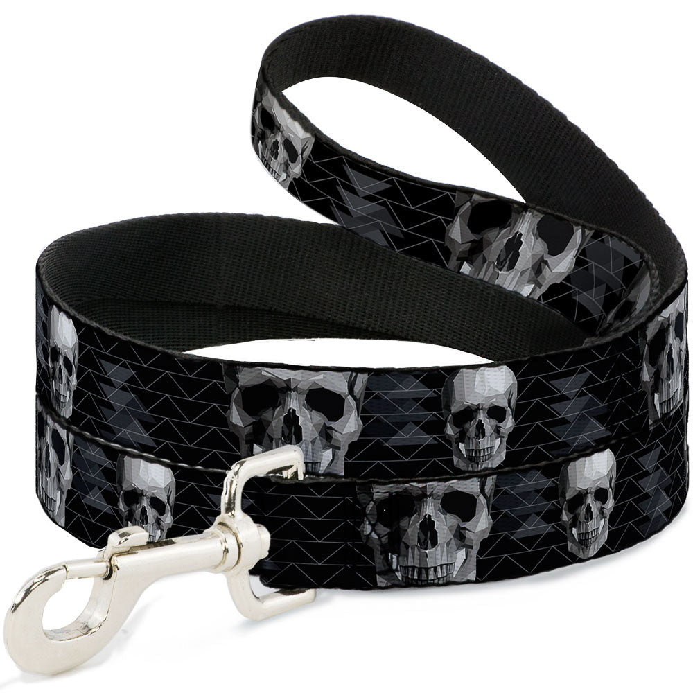 Dog Leash - Geometric 3-D Skull Face/Chevron Black/Grays/White Dog Leashes Buckle-Down