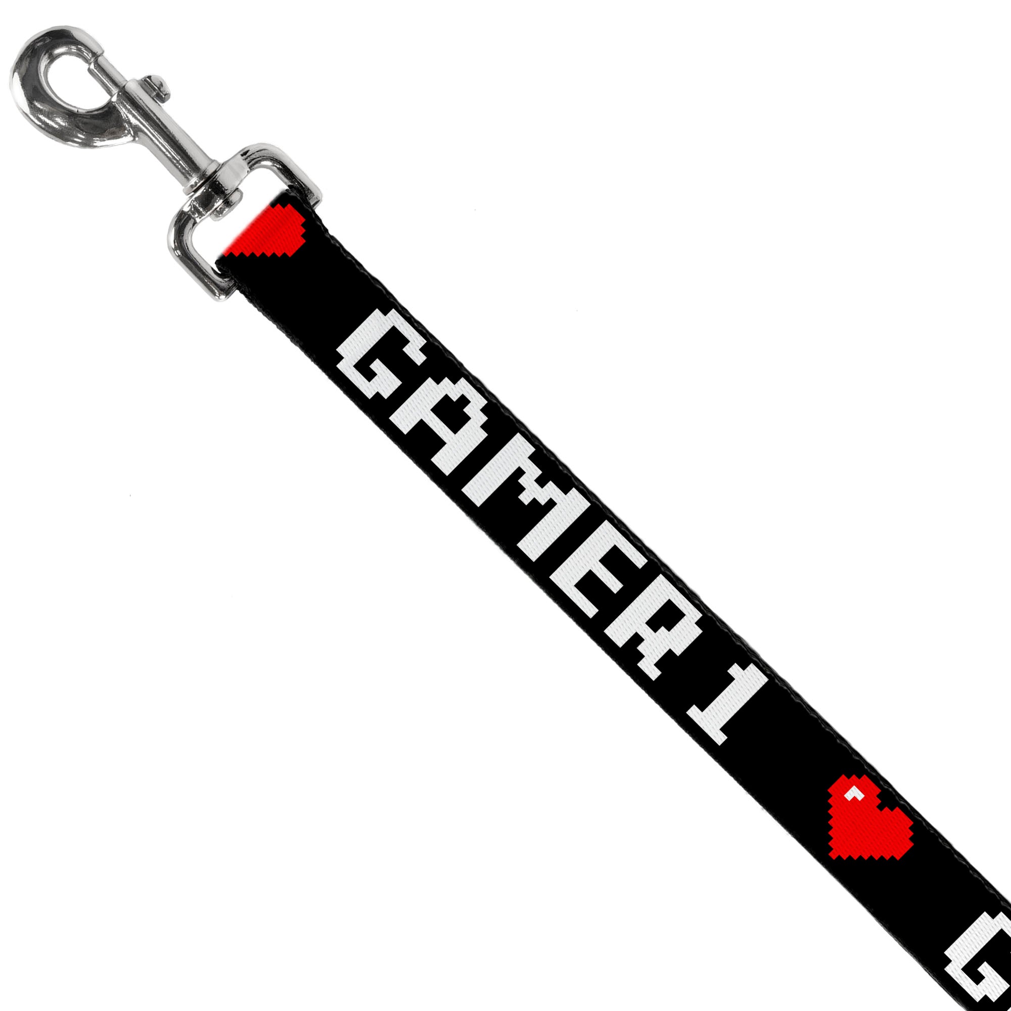 Dog Leash - GAMER 1/Heart 8-Bit Black/White/Red Dog Leashes Buckle-Down