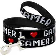 Dog Leash - GAMER 1/Heart 8-Bit Black/White/Red Dog Leashes Buckle-Down