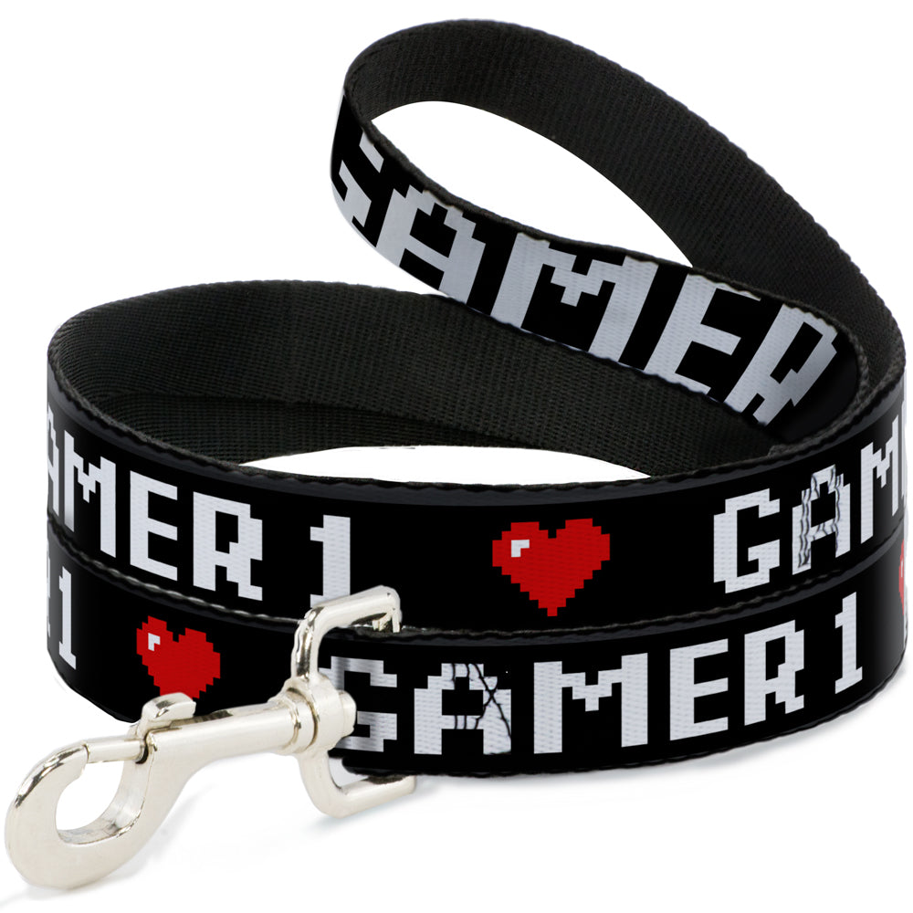 Dog Leash - GAMER 1/Heart 8-Bit Black/White/Red Dog Leashes Buckle-Down