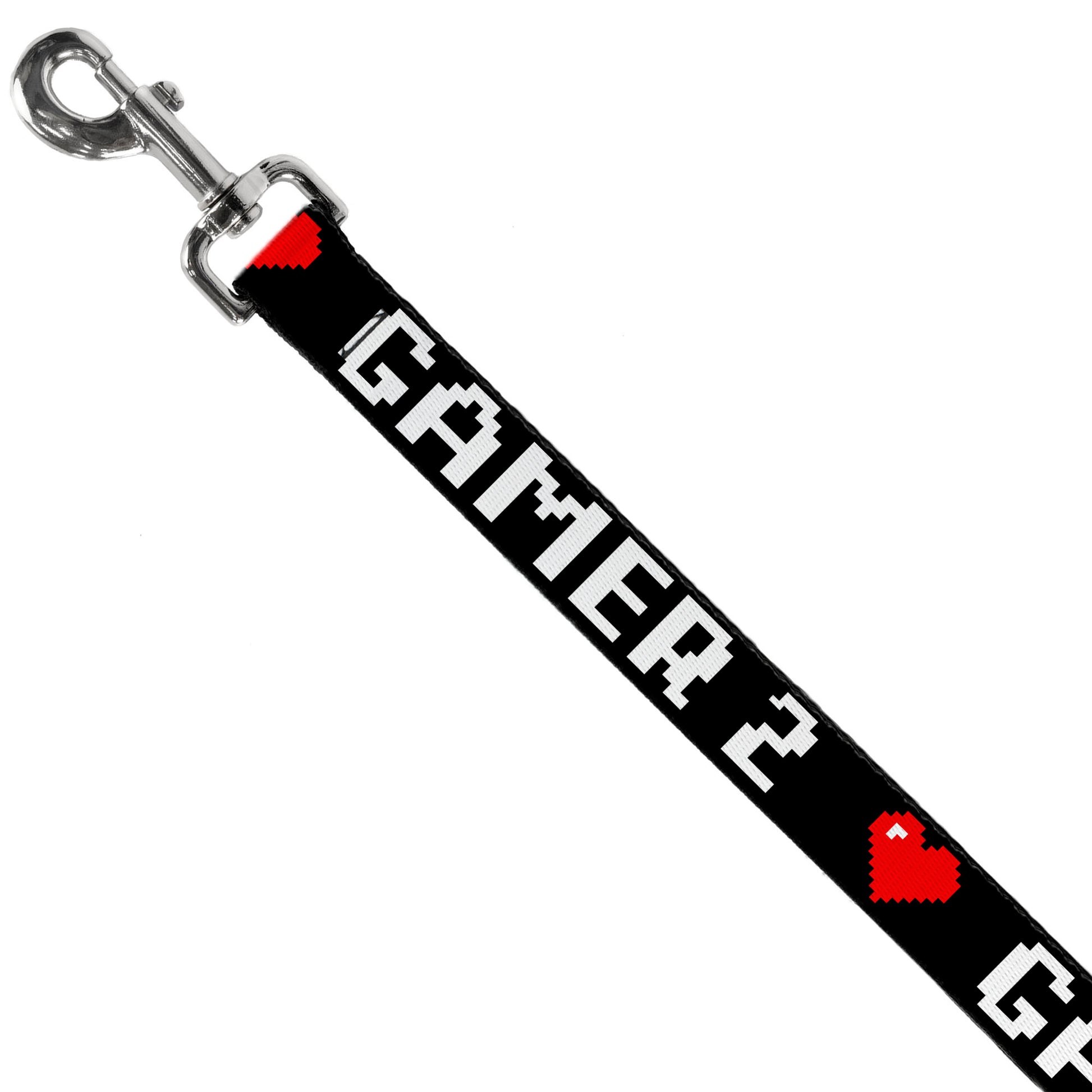 Dog Leash - GAMER 2/Heart 8-Bit Black/White/Red Dog Leashes Buckle-Down