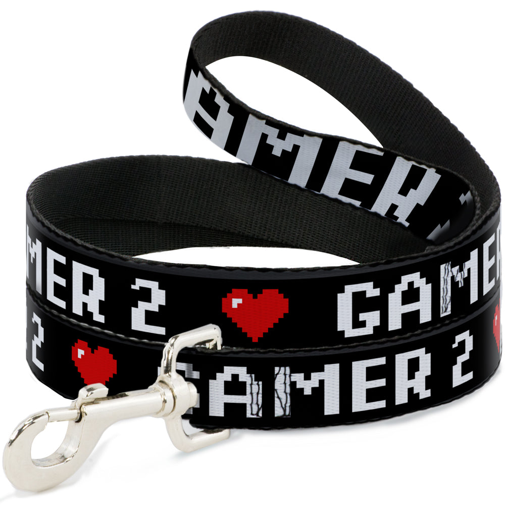 Dog Leash - GAMER 2/Heart 8-Bit Black/White/Red Dog Leashes Buckle-Down