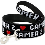 Dog Leash - GAMER 2/Heart 8-Bit Black/White/Red Dog Leashes Buckle-Down