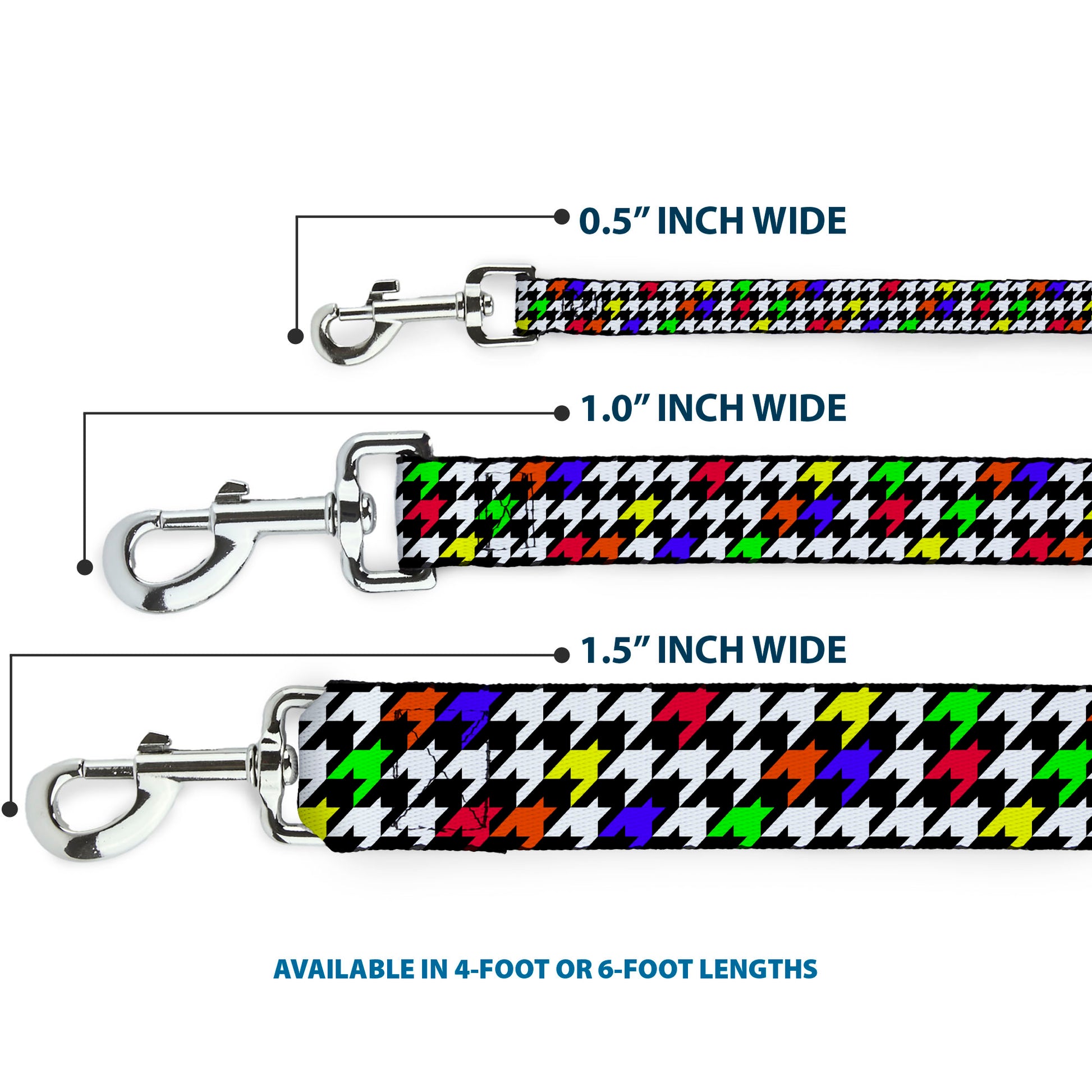 Dog Leash - Houndstooth Black/White/Multi Neon Dog Leashes Buckle-Down
