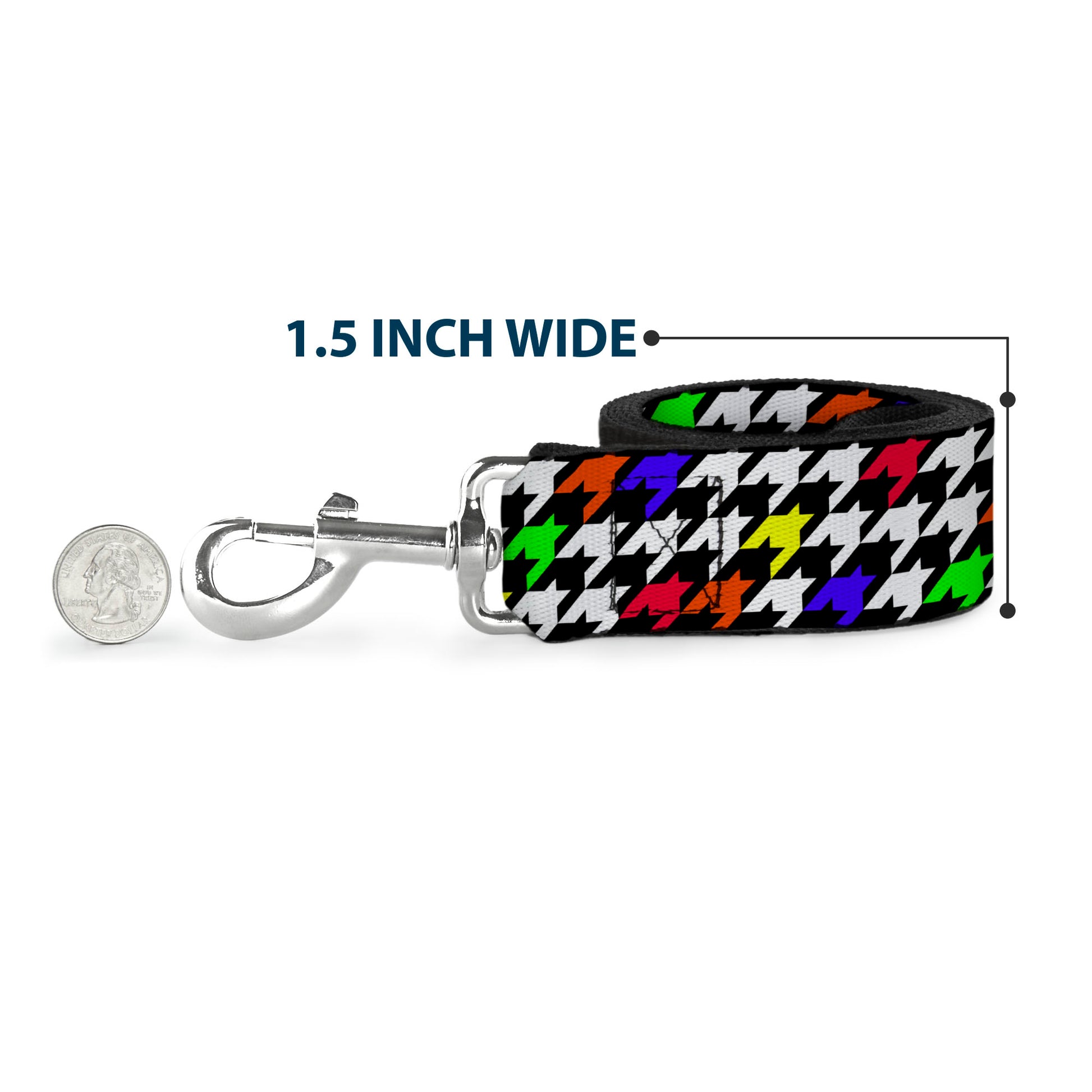 Dog Leash - Houndstooth Black/White/Multi Neon Dog Leashes Buckle-Down
