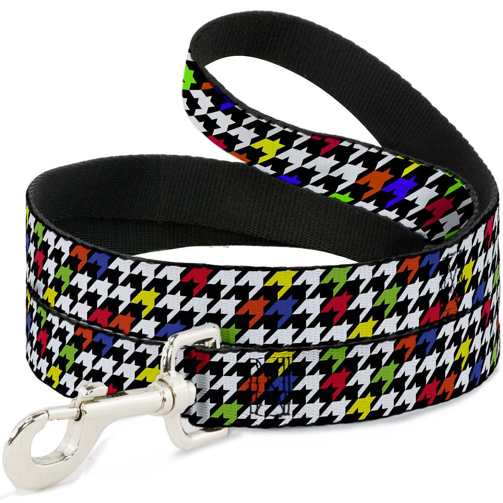 Dog Leash - Houndstooth Black/White/Multi Neon Dog Leashes Buckle-Down