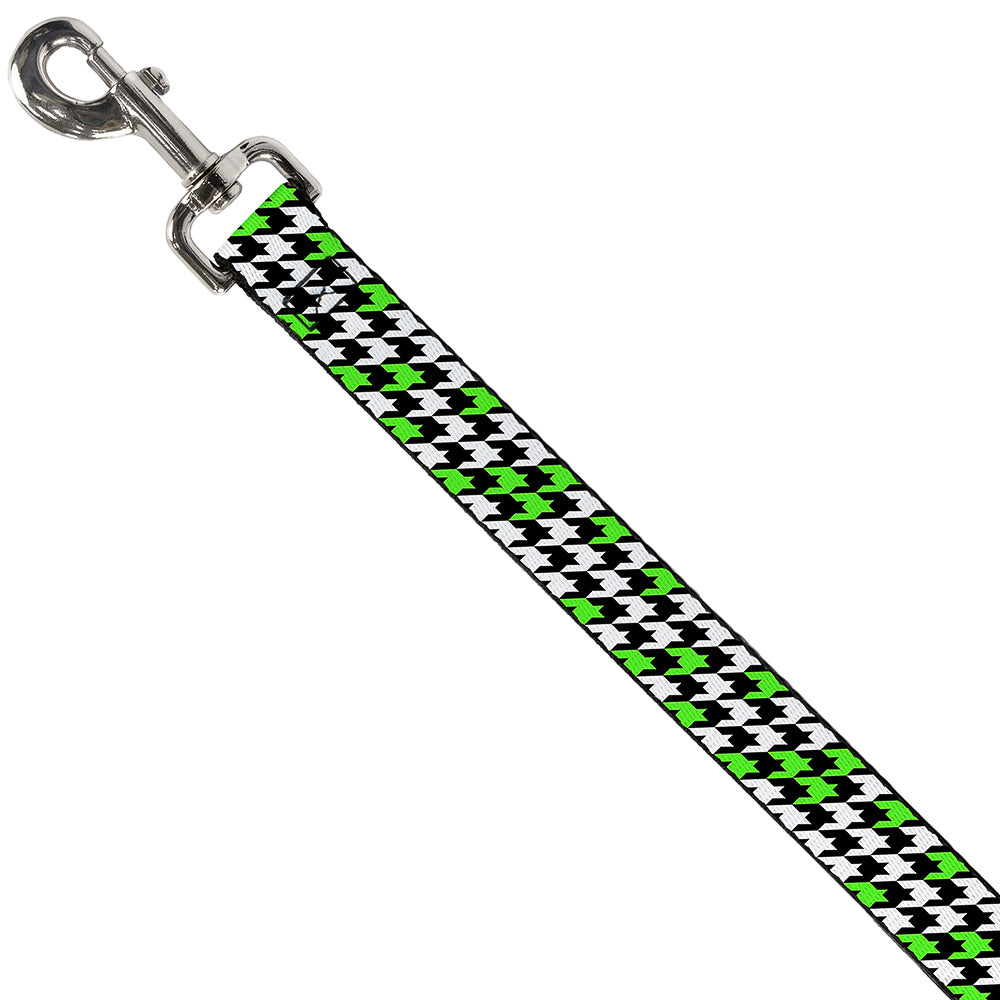 Dog Leash - Houndstooth Black/White/Neon Green Dog Leashes Buckle-Down