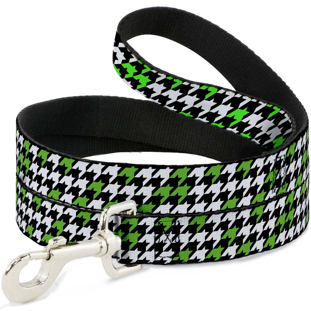 Dog Leash - Houndstooth Black/White/Neon Green Dog Leashes Buckle-Down
