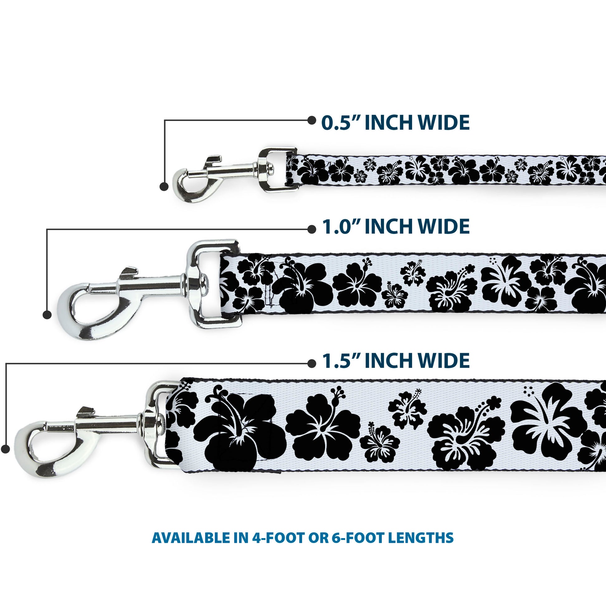 Dog Leash - Hibiscus White/Black Dog Leashes Buckle-Down