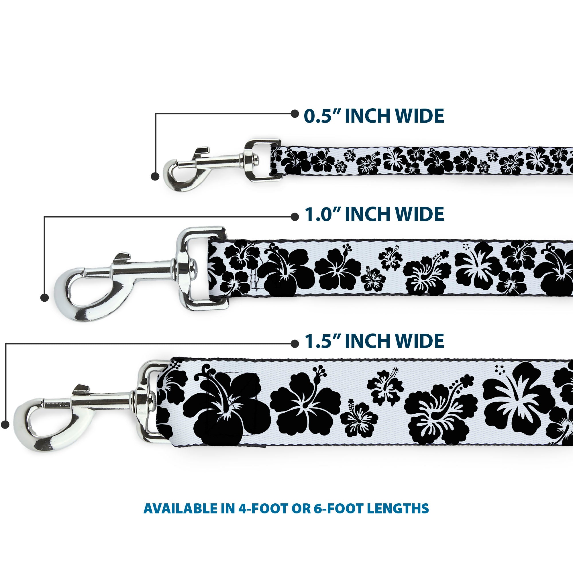 Dog Leash - Hibiscus White/Black Dog Leashes Buckle-Down