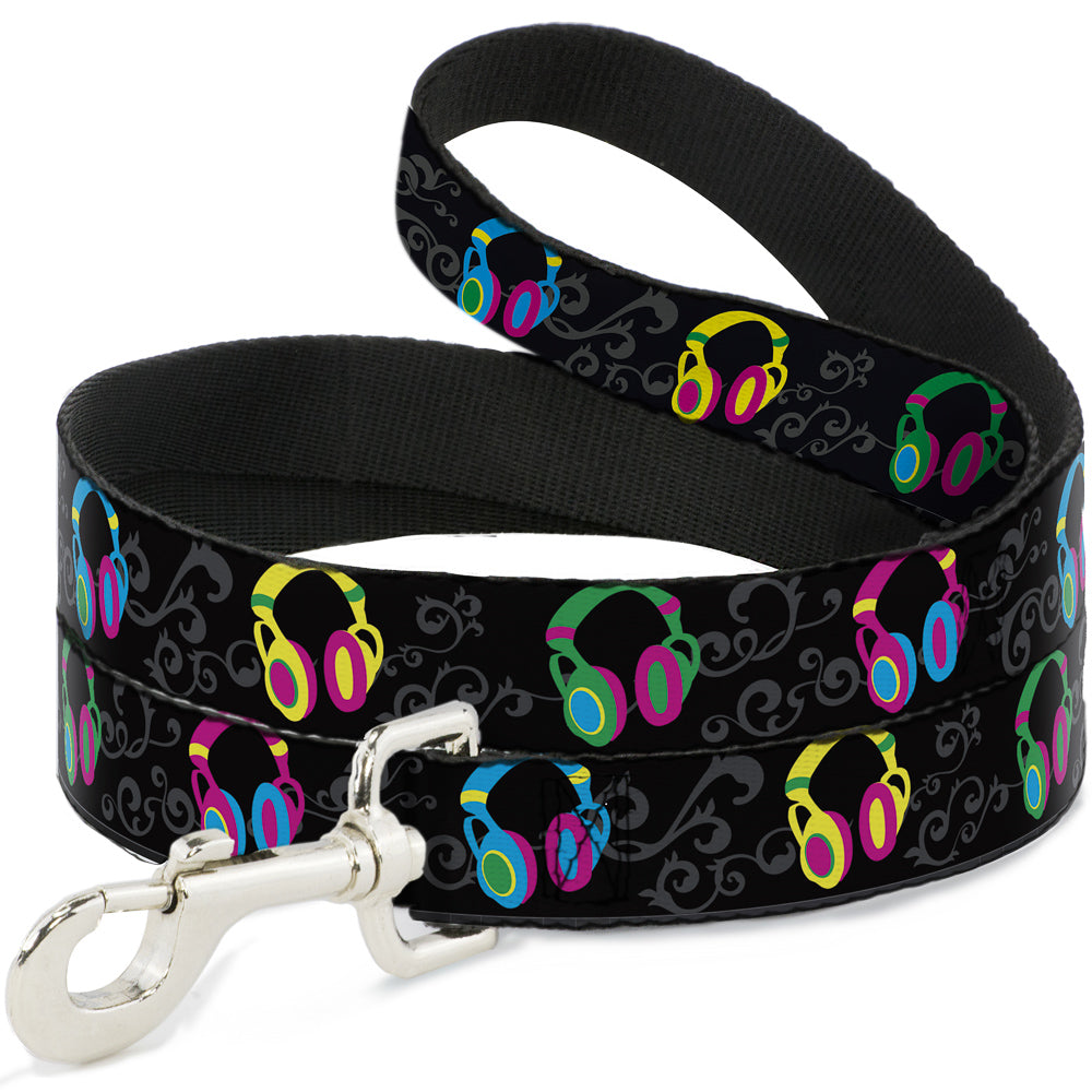Dog Leash - Headphones Curls Black/Gray/Neon Dog Leashes Buckle-Down