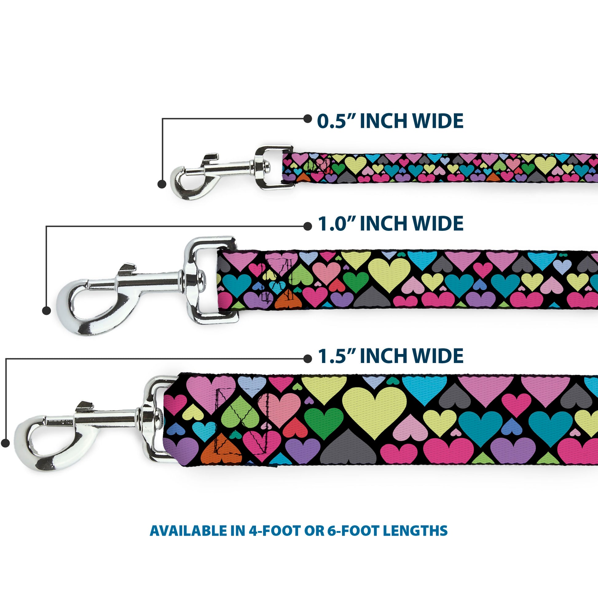 Dog Leash - Hearts Black/Multi Color Dog Leashes Buckle-Down
