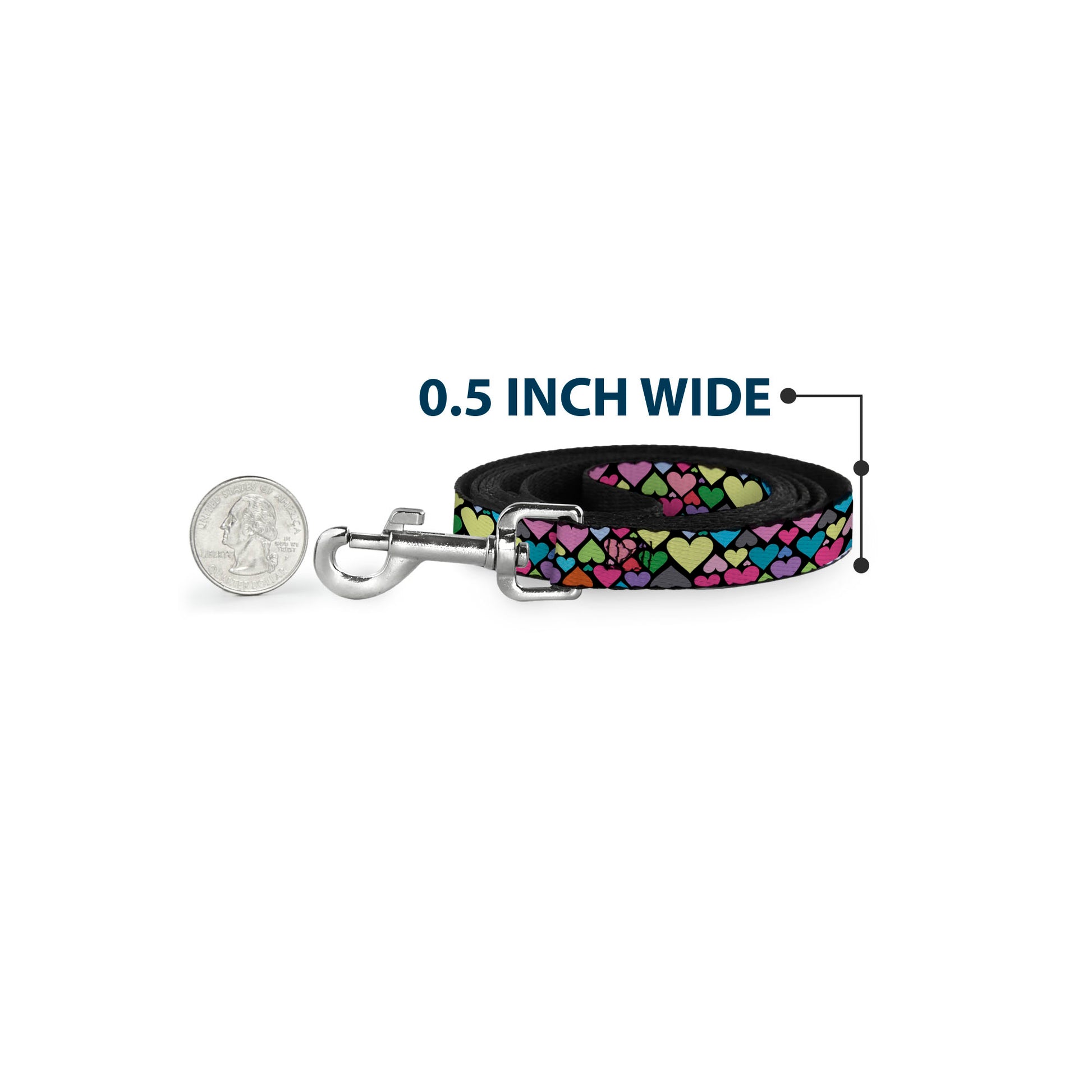 Dog Leash - Hearts Black/Multi Color Dog Leashes Buckle-Down