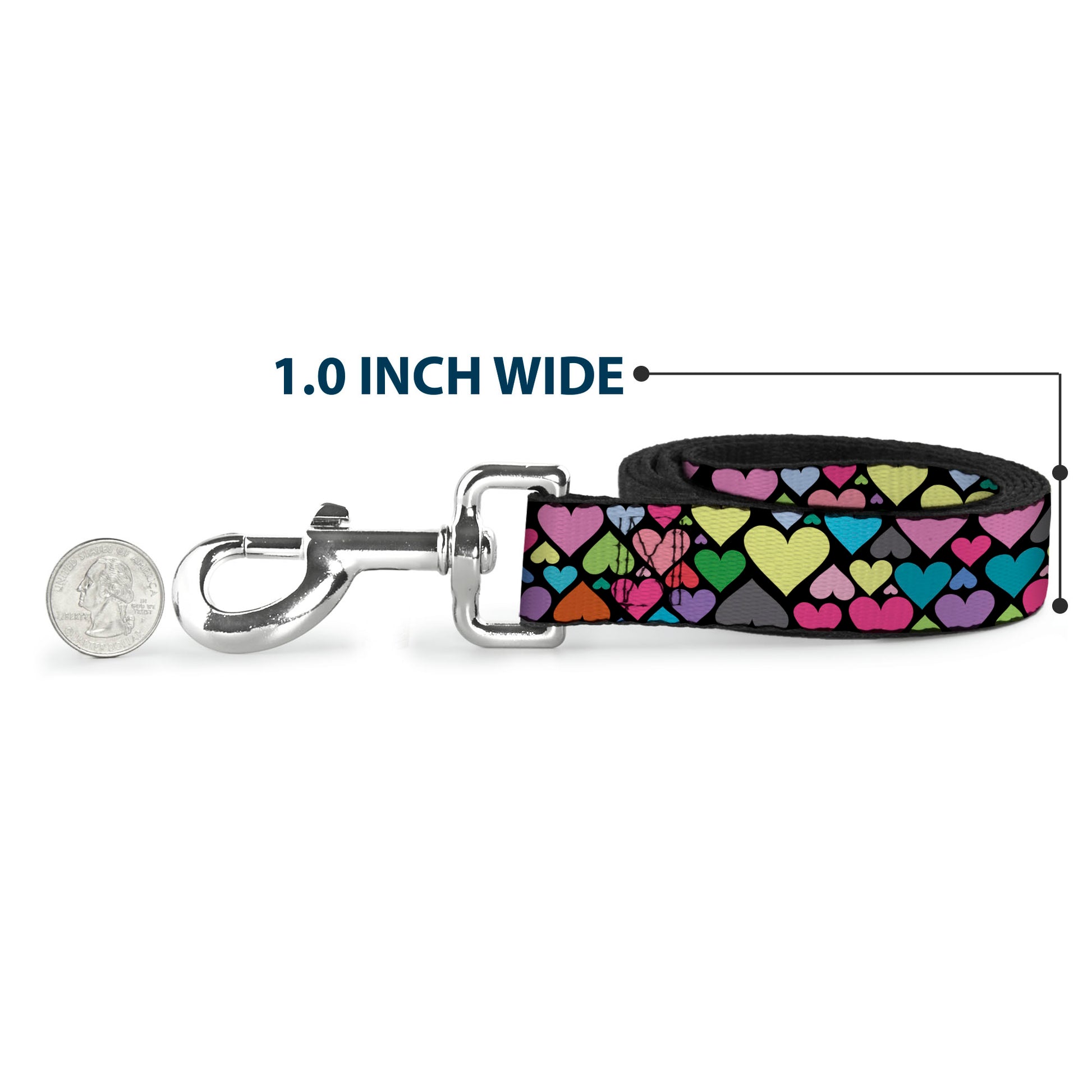 Dog Leash - Hearts Black/Multi Color Dog Leashes Buckle-Down