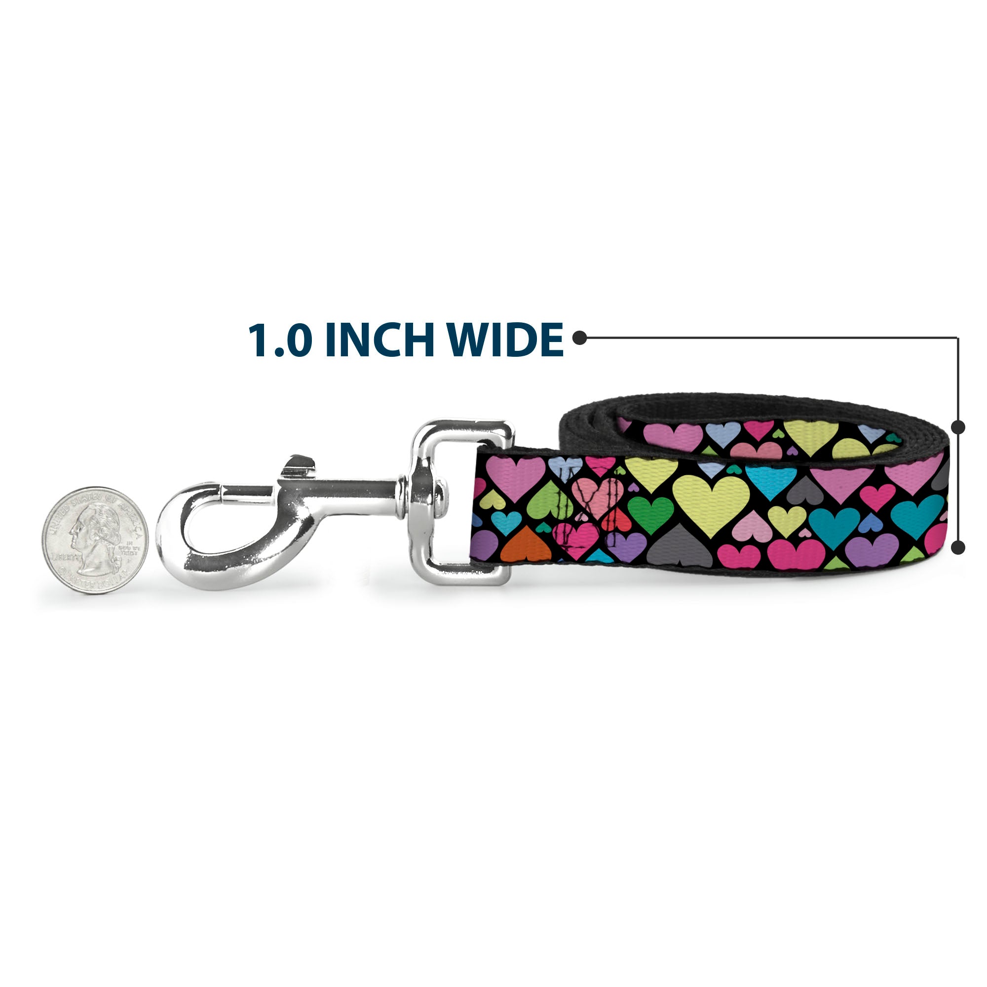 Dog Leash - Hearts Black/Multi Color Dog Leashes Buckle-Down