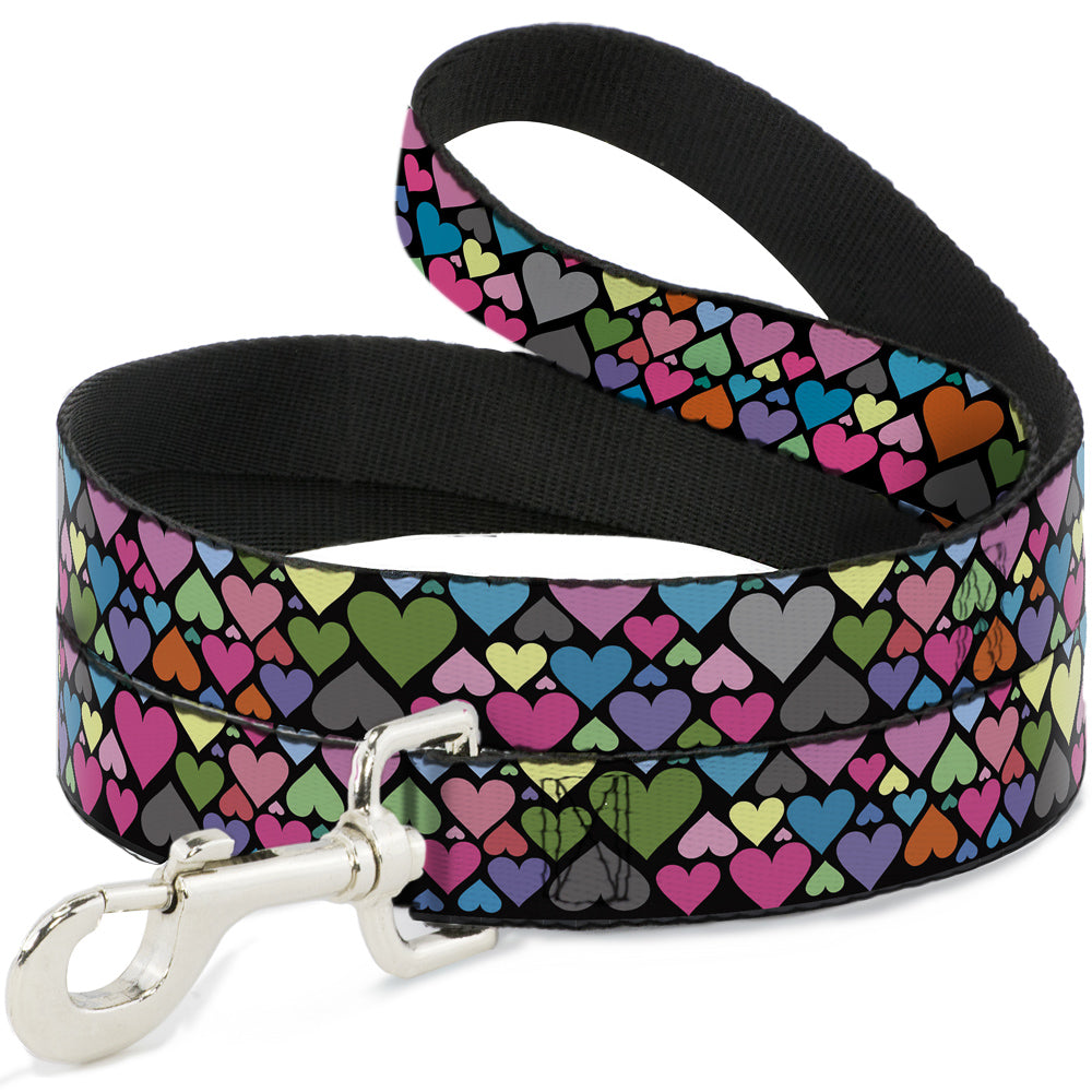 Dog Leash - Hearts Black/Multi Color Dog Leashes Buckle-Down