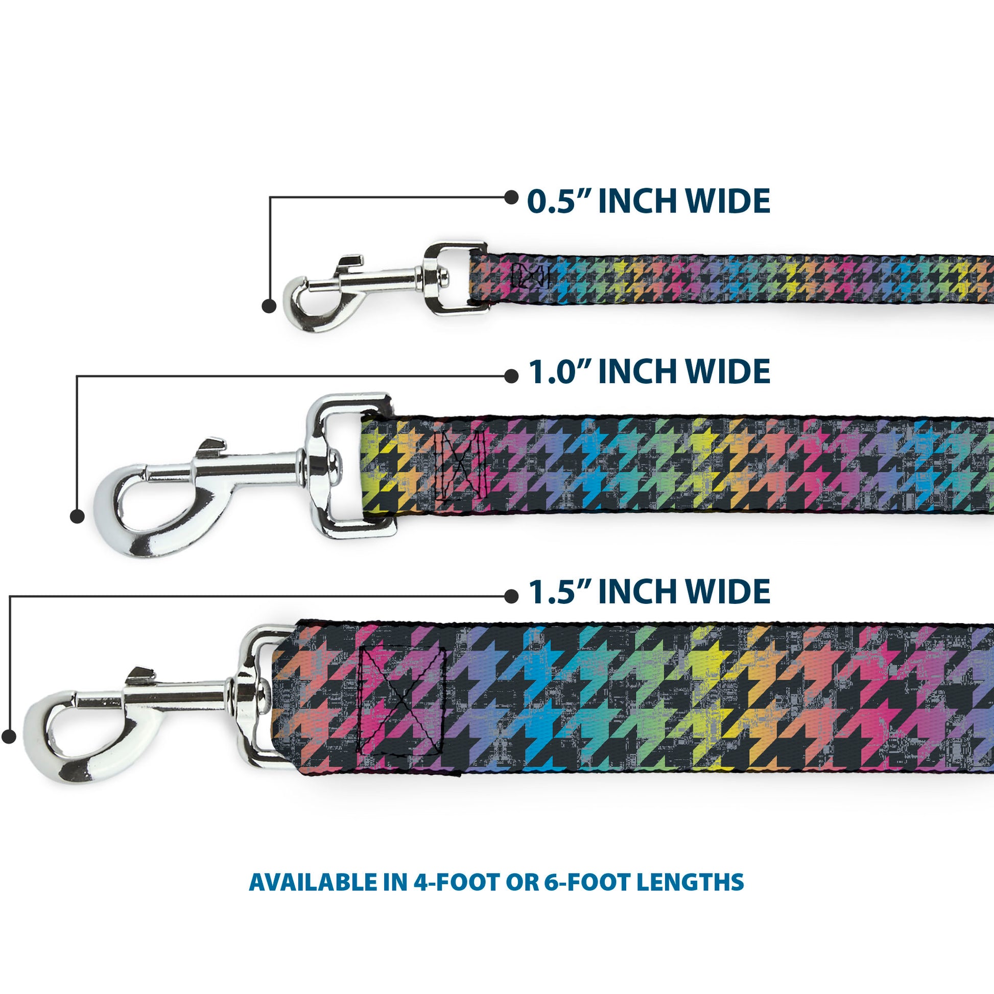 Dog Leash - Houndstooth Black/Rainbow Dog Leashes Buckle-Down