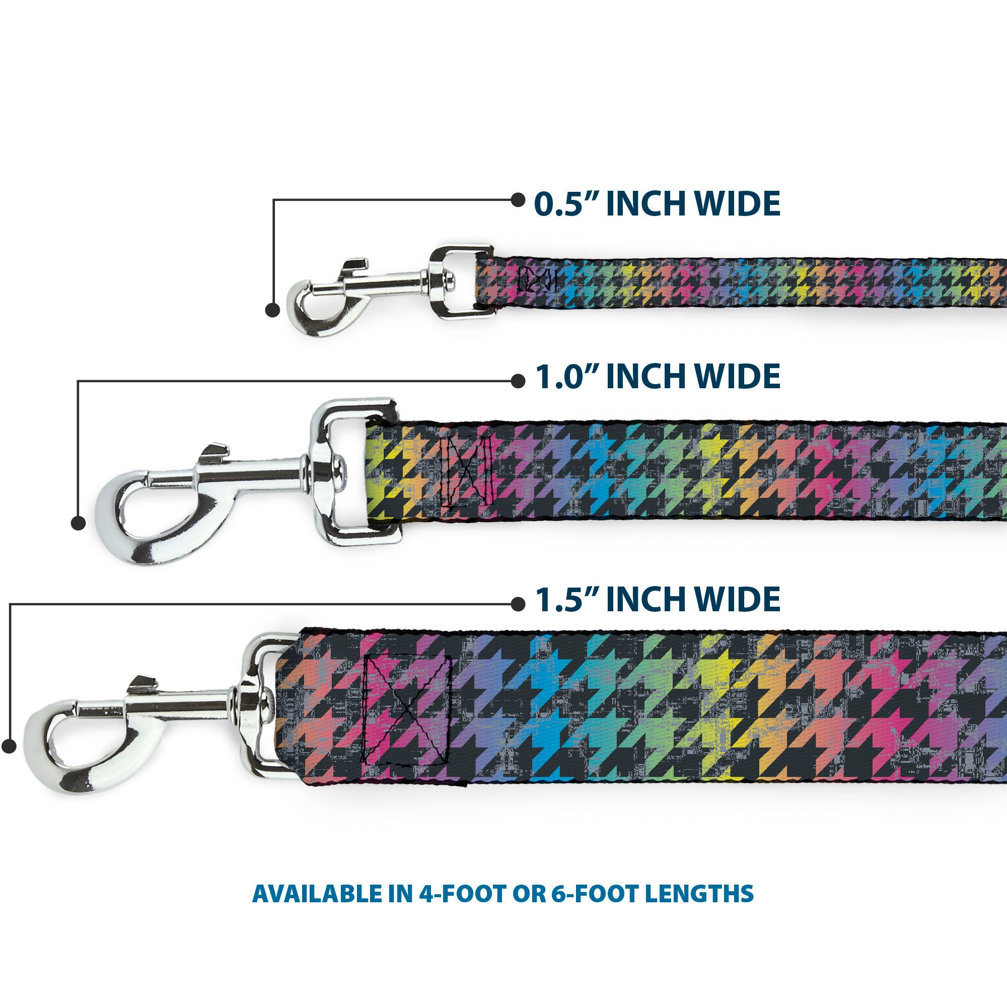 Dog Leash - Houndstooth Black/Rainbow Dog Leashes Buckle-Down