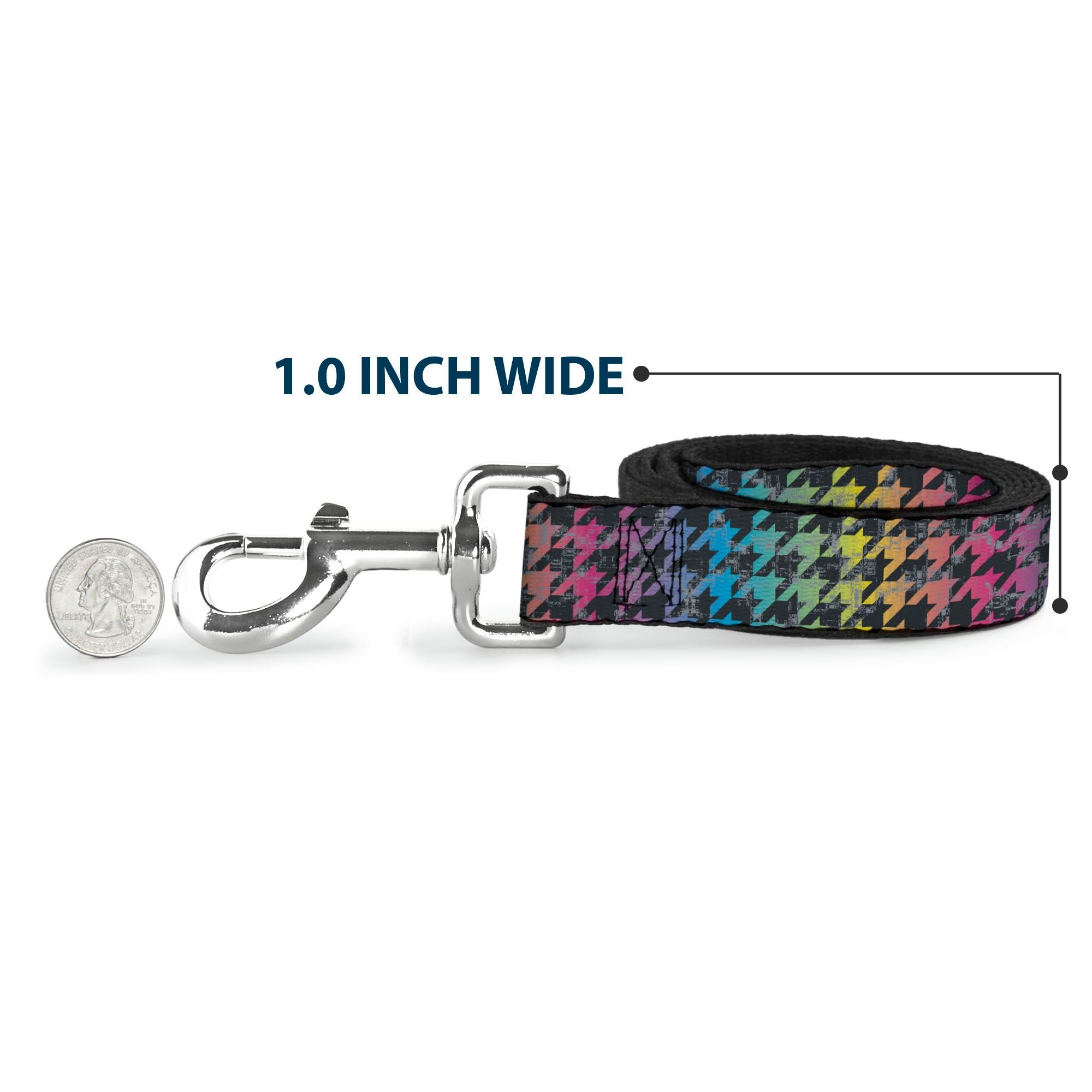 Dog Leash - Houndstooth Black/Rainbow Dog Leashes Buckle-Down