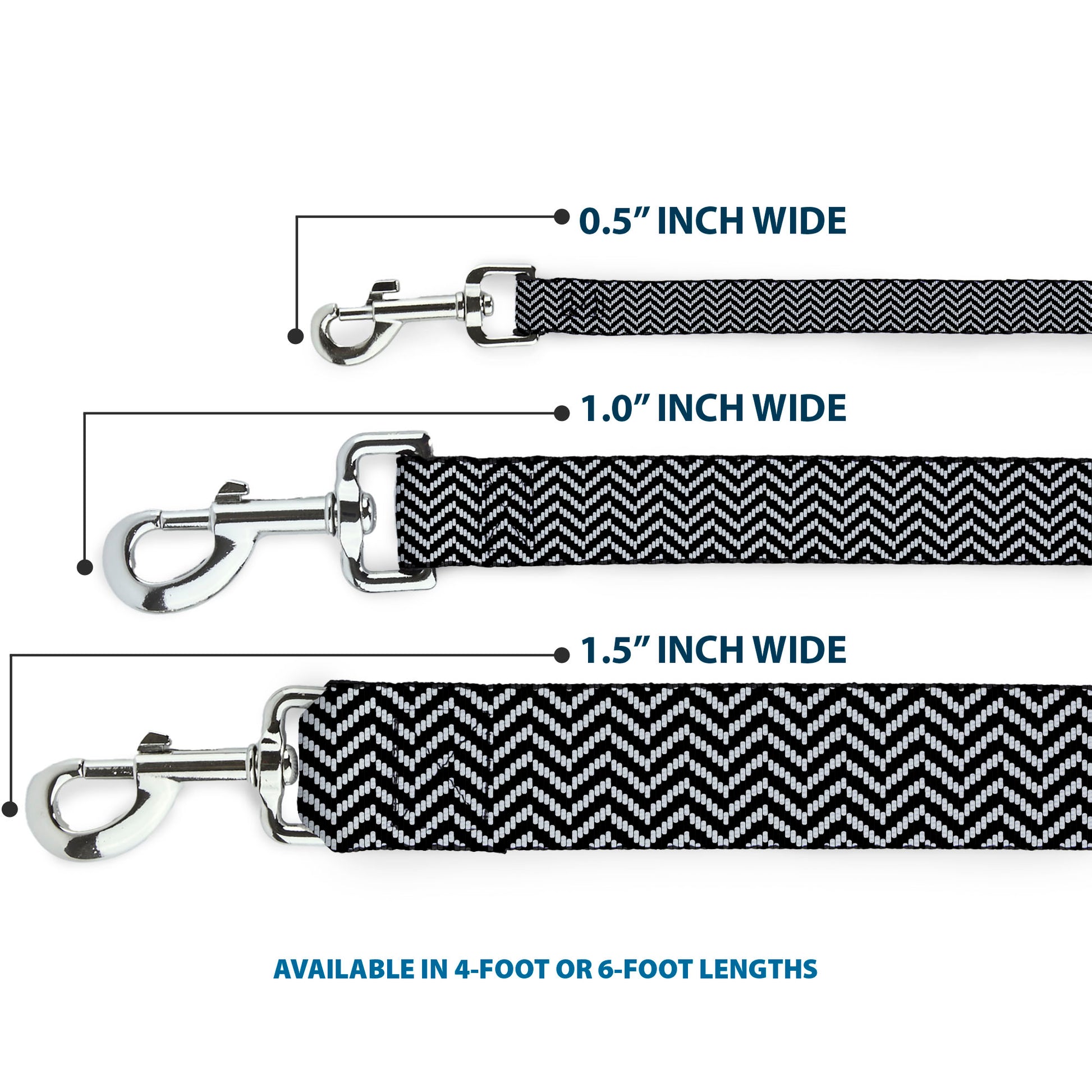 Dog Leash - Herringbone Jagged Black/White Dog Leashes Buckle-Down