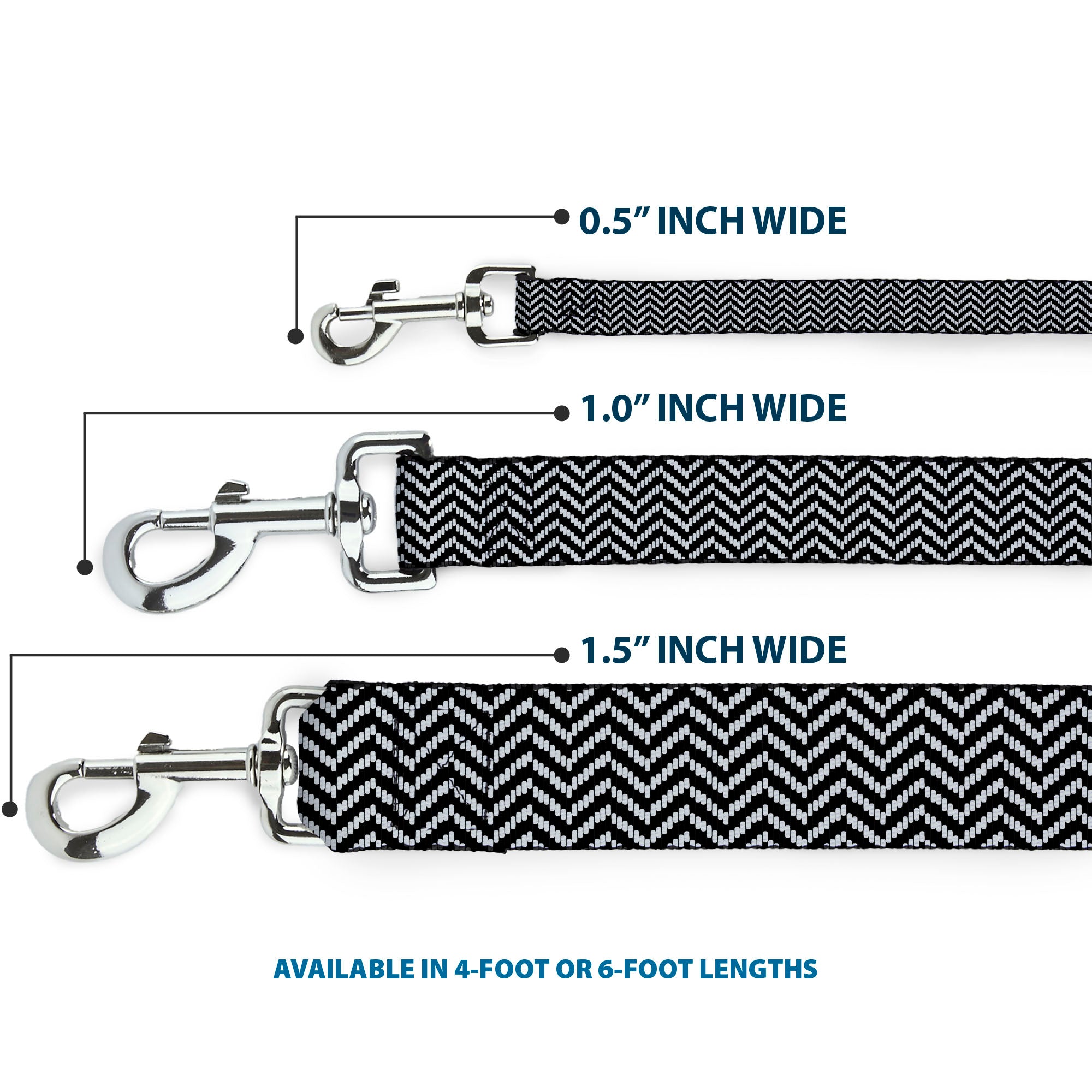 Dog Leash - Herringbone Jagged Black/White Dog Leashes Buckle-Down