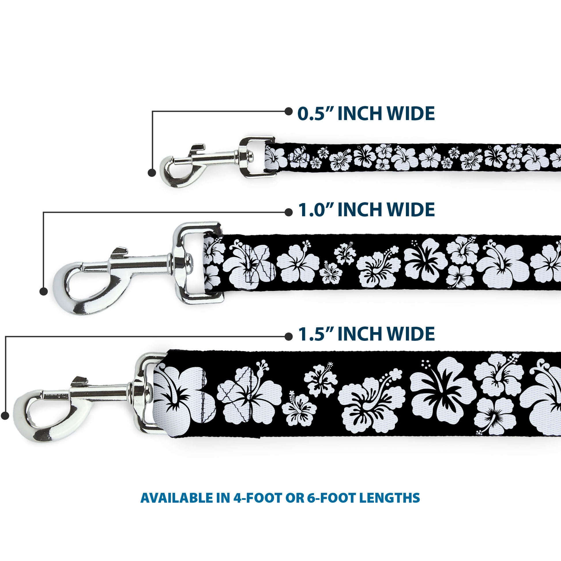 Dog Leash - Hibiscus Black/White Dog Leashes Buckle-Down