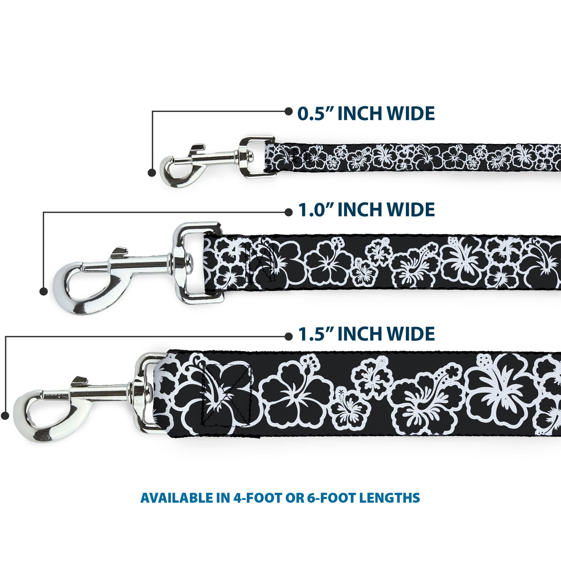 Dog Leash - Hibiscus Outline Black/White Dog Leashes Buckle-Down