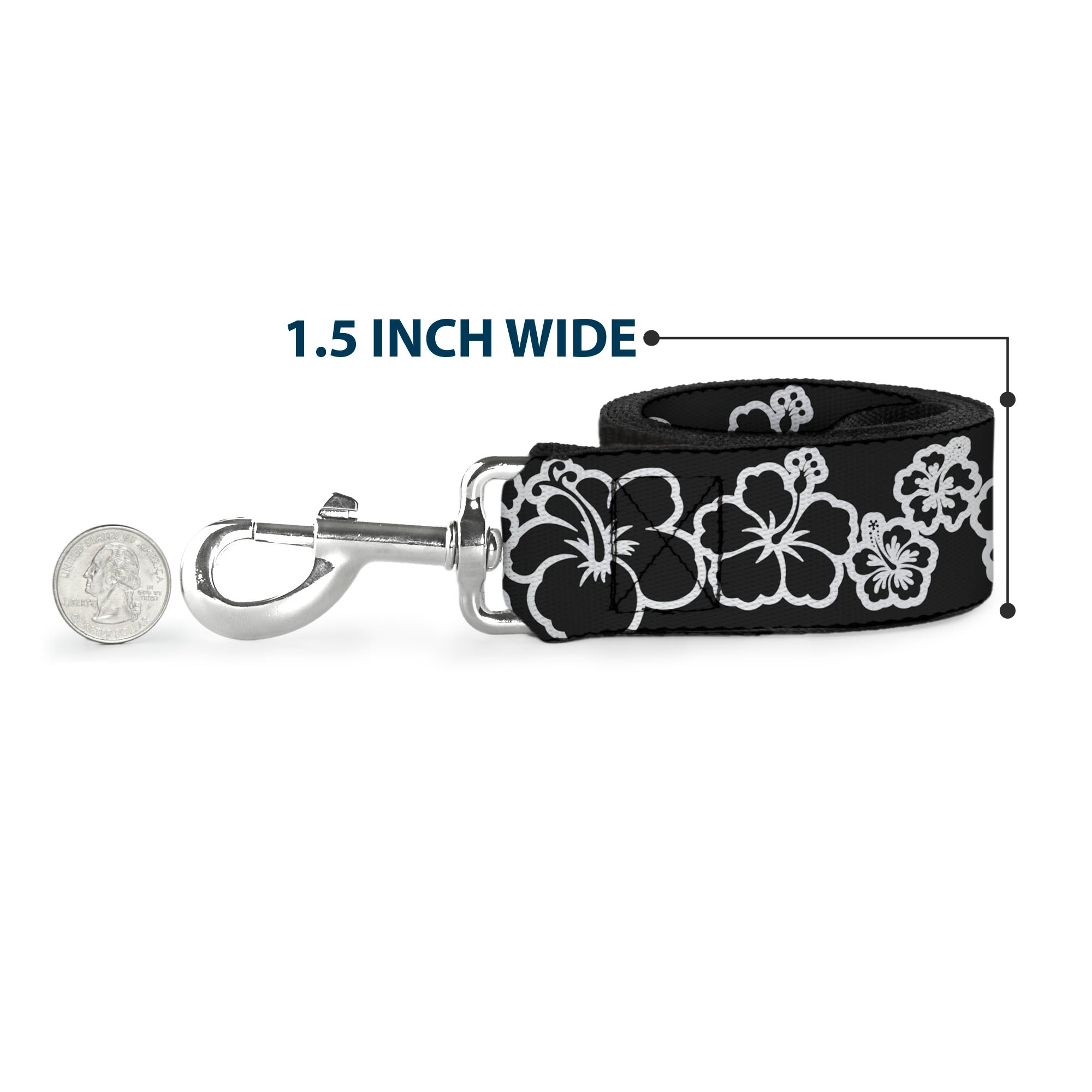 Dog Leash - Hibiscus Outline Black/White Dog Leashes Buckle-Down