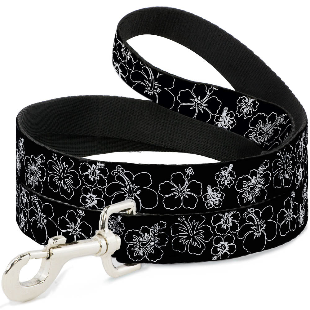 Dog Leash - Hibiscus Outline Black/White Dog Leashes Buckle-Down