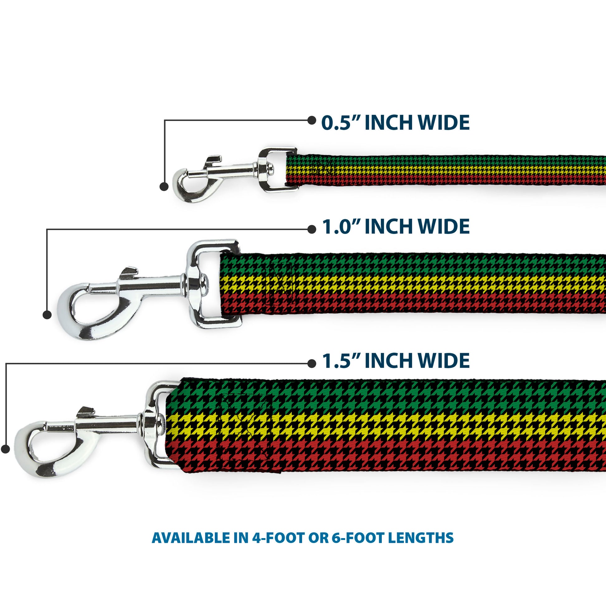 Dog Leash - Houndstooth Black/Rasta Dog Leashes Buckle-Down