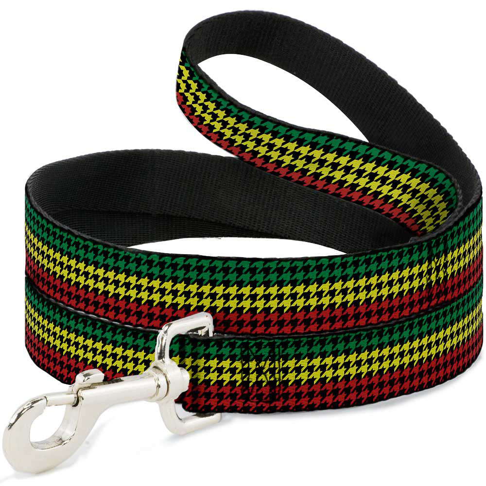 Dog Leash - Houndstooth Black/Rasta Dog Leashes Buckle-Down