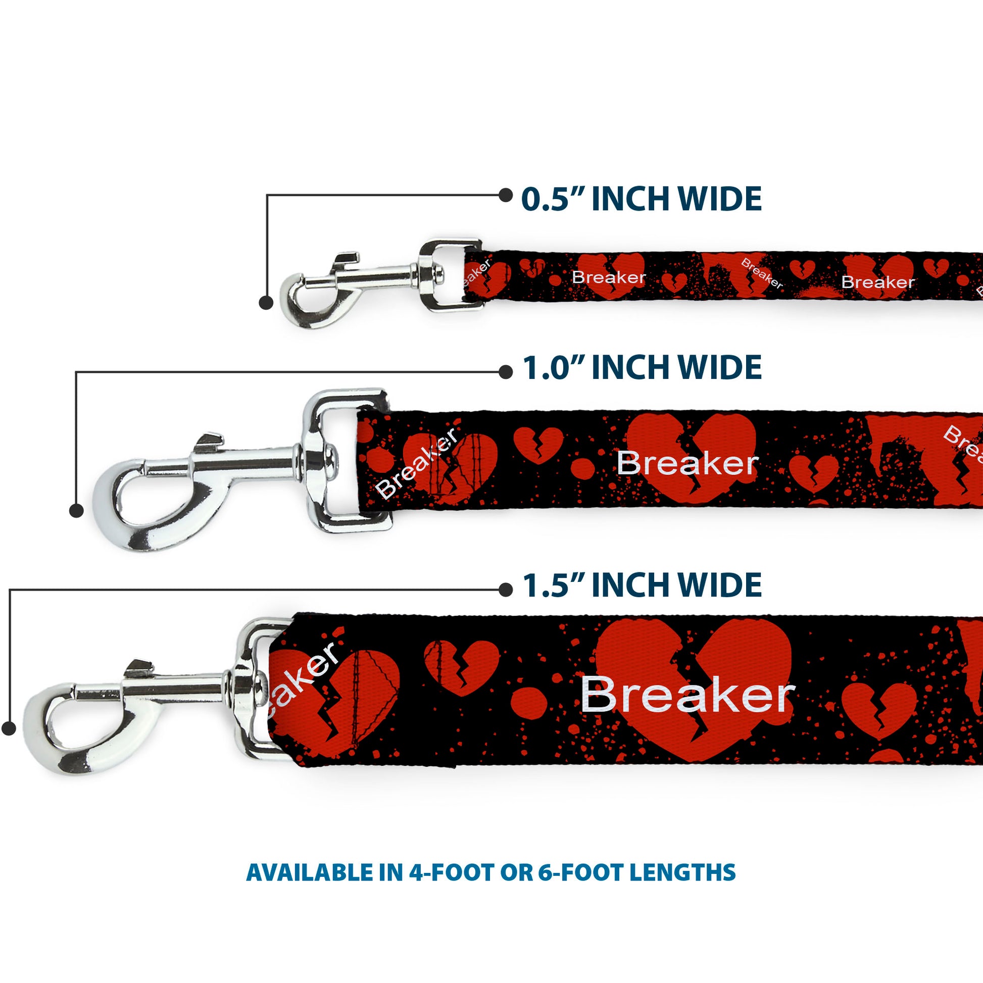 Dog Leash - Heart Breaker Black/White/Red Dog Leashes Buckle-Down