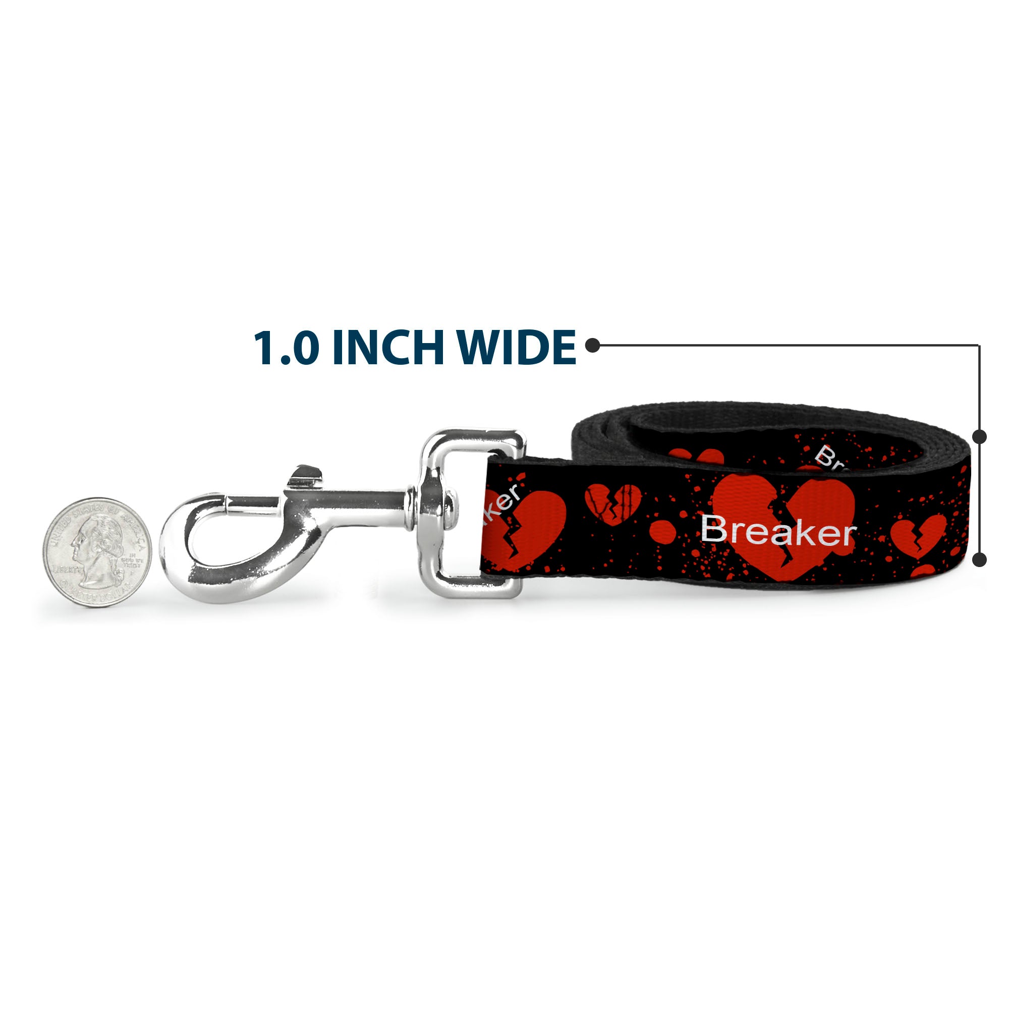 Dog Leash - Heart Breaker Black/White/Red Dog Leashes Buckle-Down