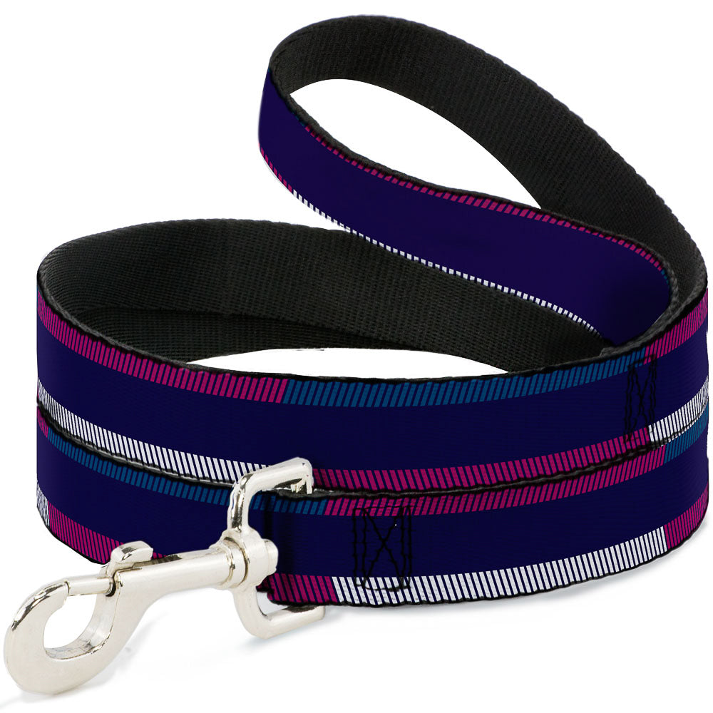 Dog Leash - Hash Mark Stripe Navy/Turquoise/Fuchsia/White Dog Leashes Buckle-Down