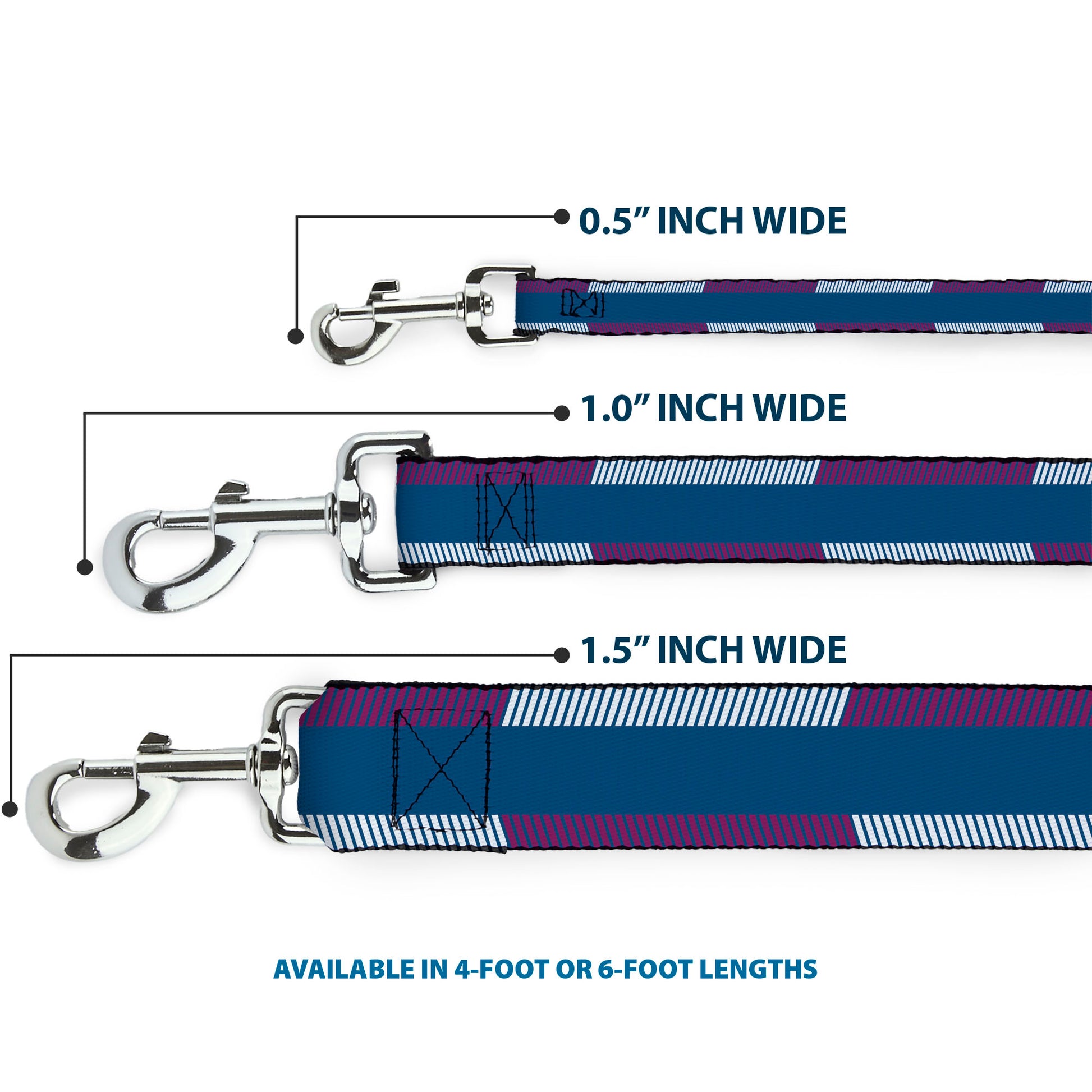 Dog Leash - Hash Mark Stripe Turquoise/Fuchsia/White Dog Leashes Buckle-Down