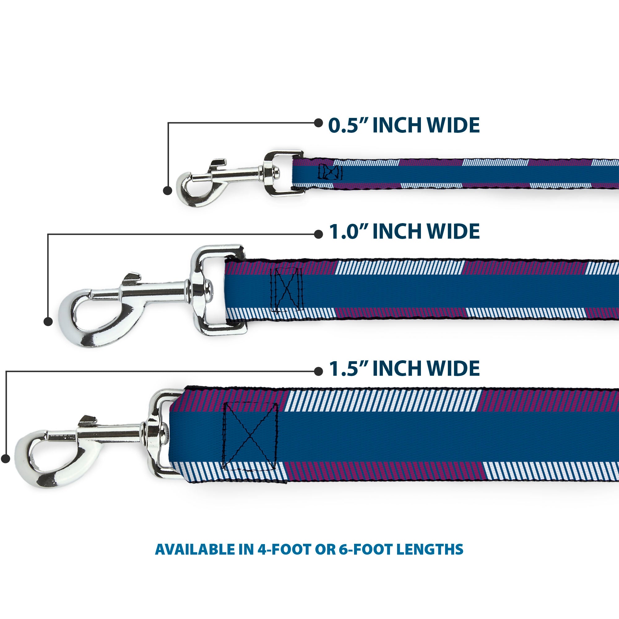 Dog Leash - Hash Mark Stripe Turquoise/Fuchsia/White Dog Leashes Buckle-Down